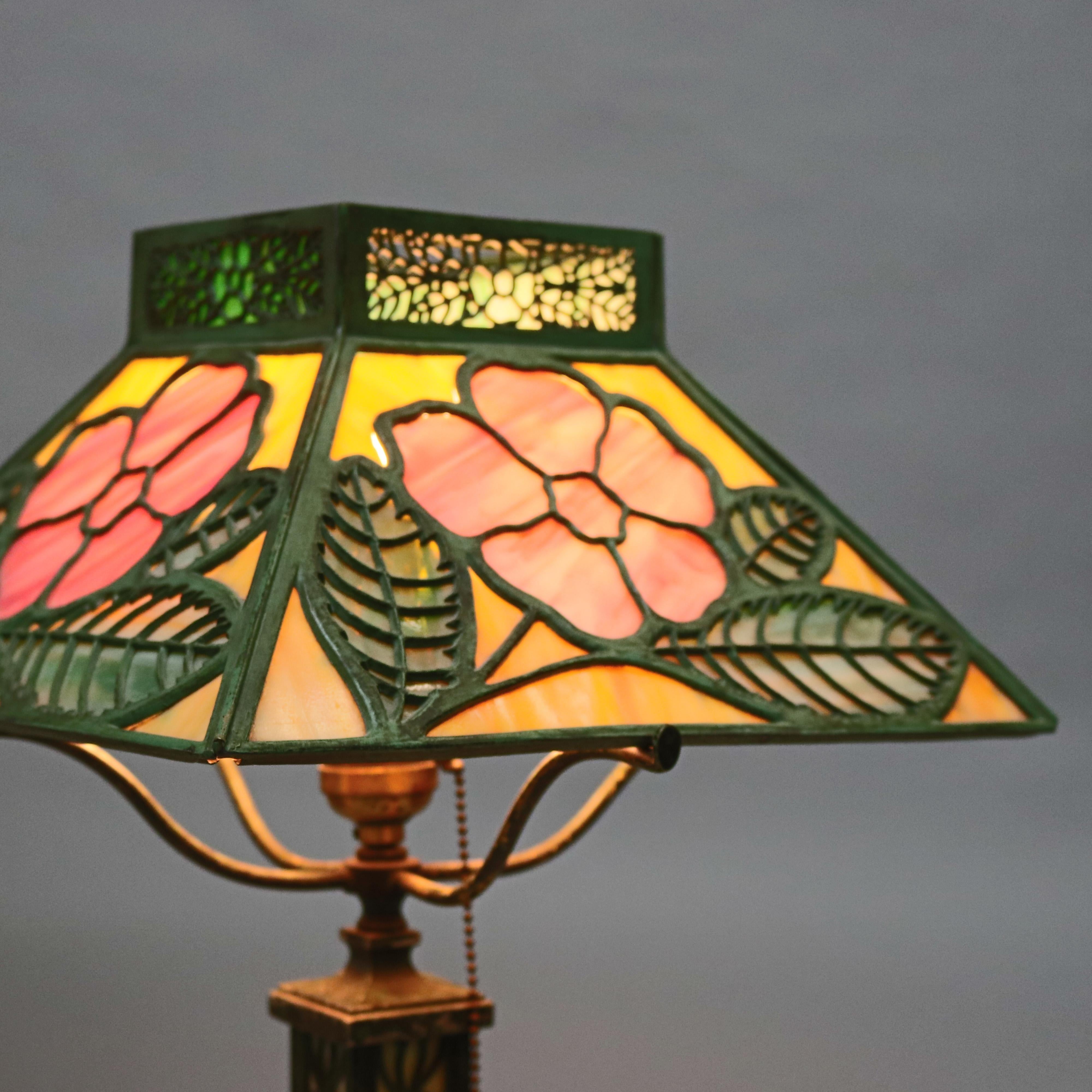 American Antique Bradley & Hubbard Floral Murano Glass Shade Table Lamp, circa 1920