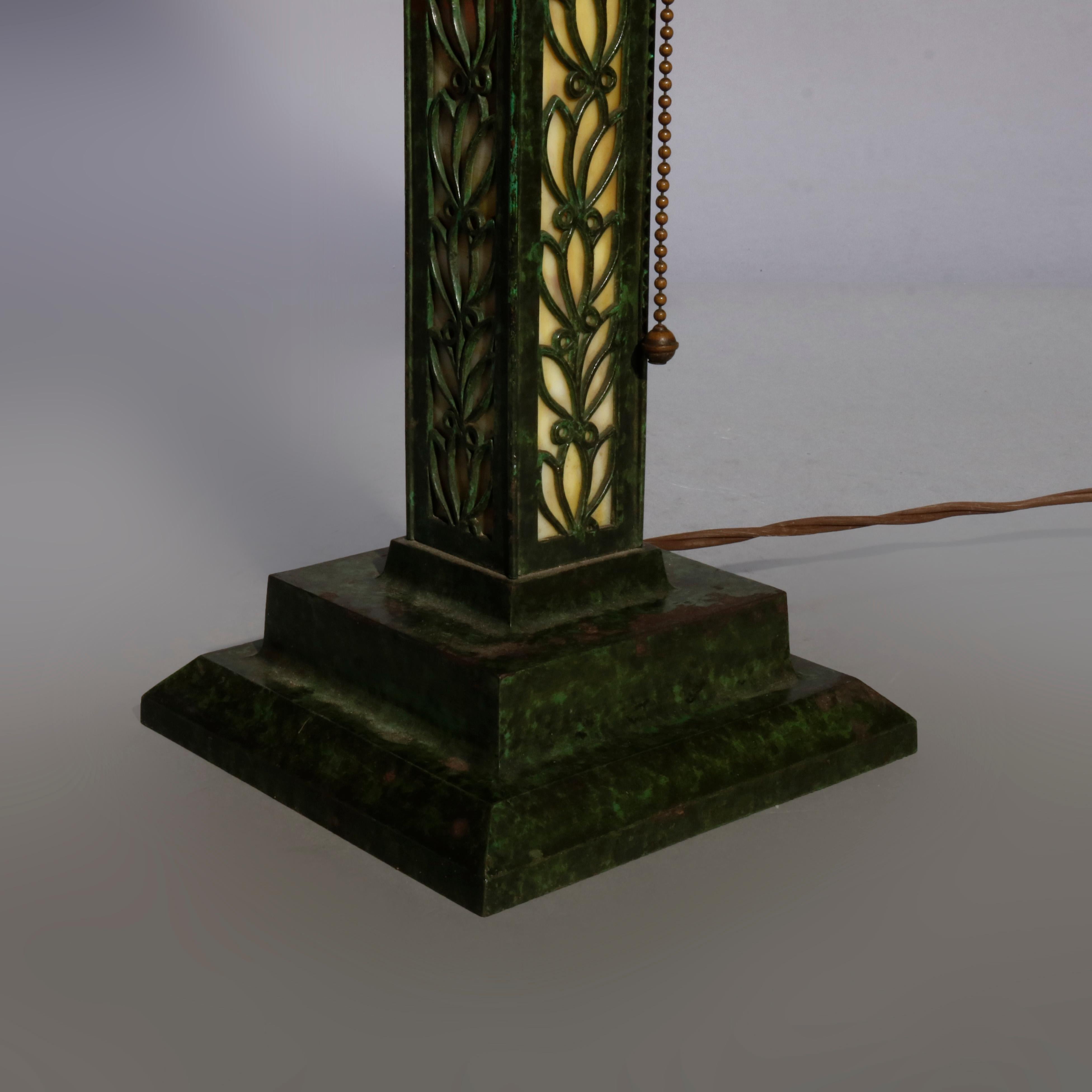 20th Century Antique Bradley & Hubbard Floral Murano Glass Shade Table Lamp, circa 1920