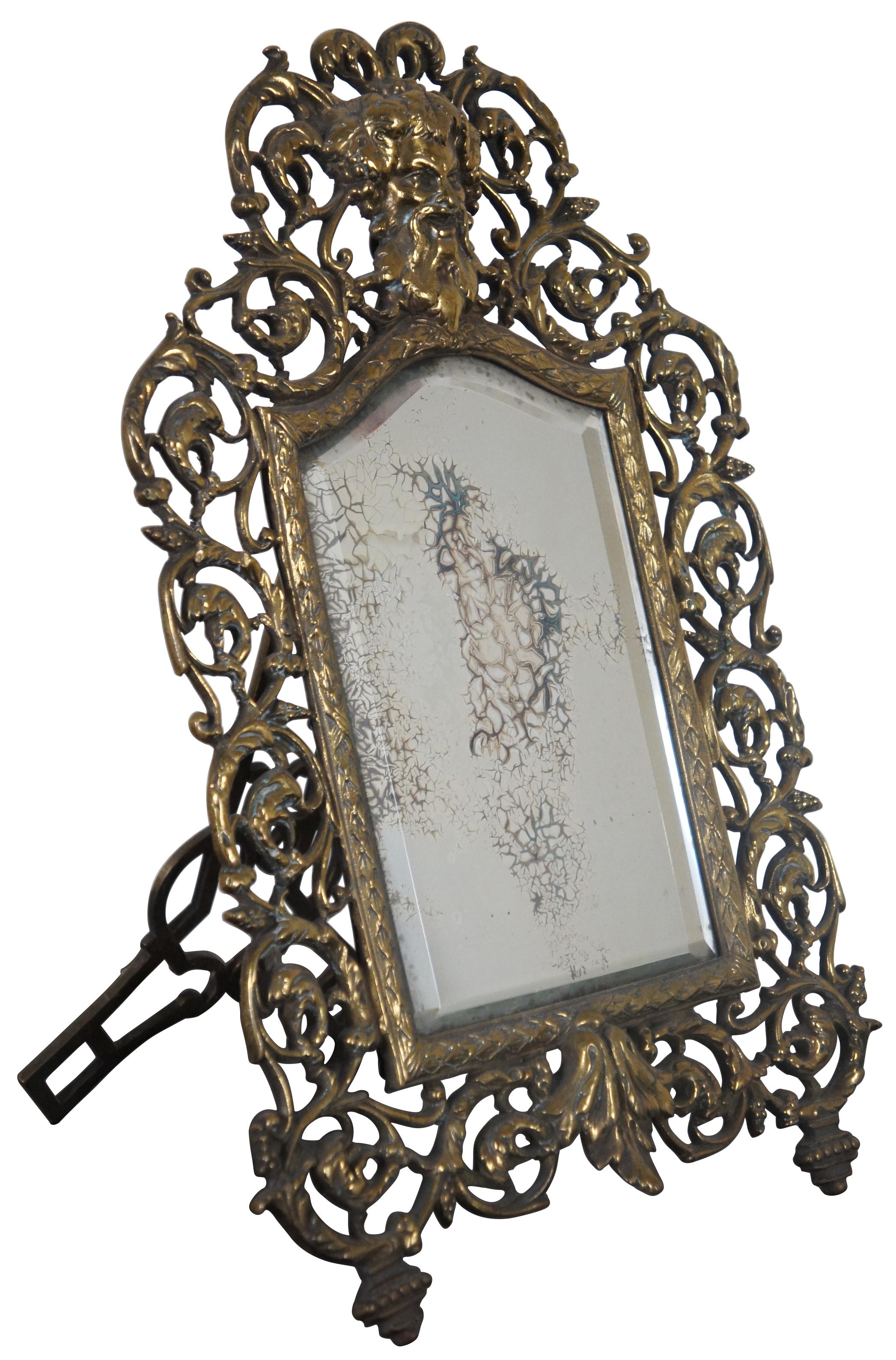 Baroque Antique Bradley & Hubbard Gilded Cast Iron Desktop or Wall Vanity Mirror Bacchus