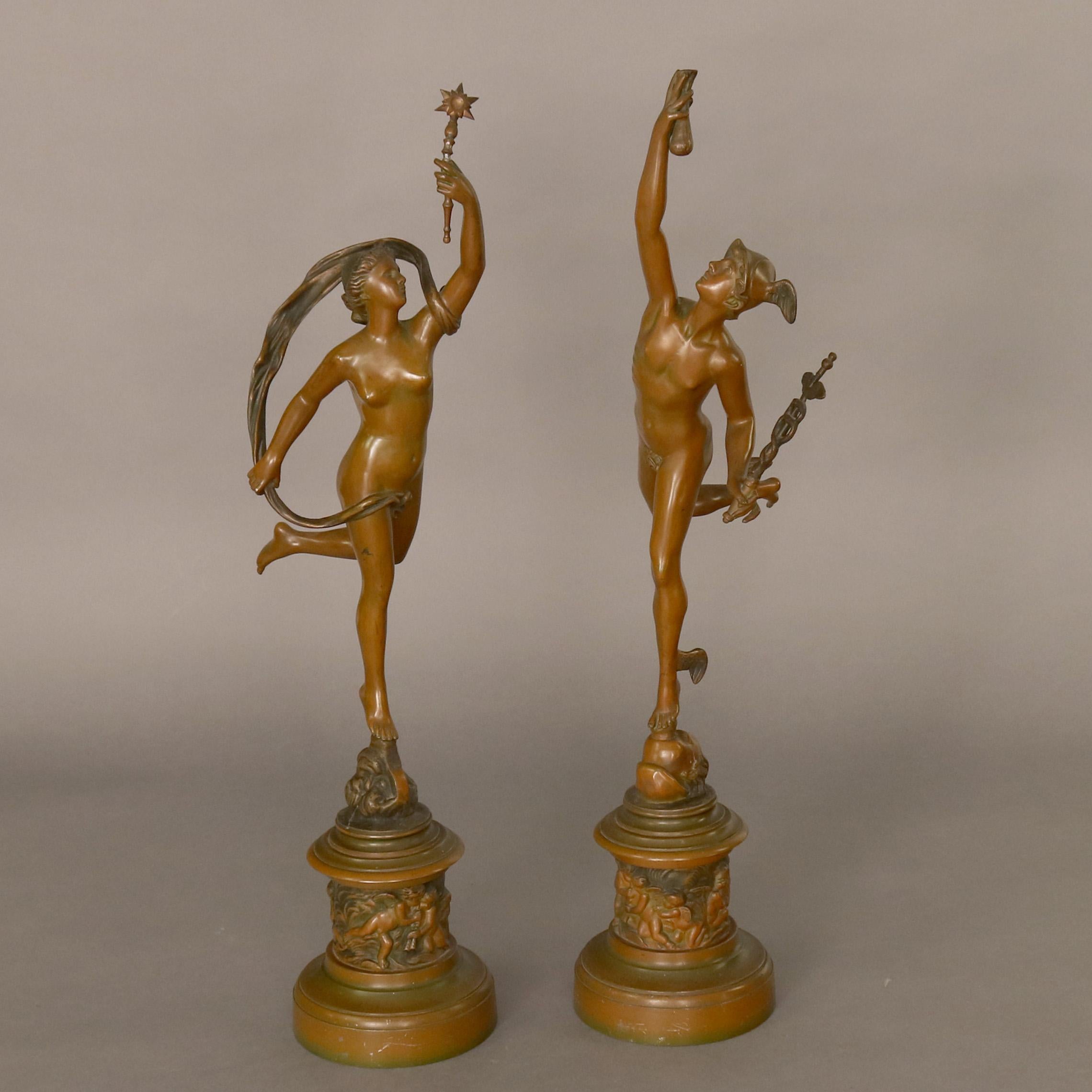 American Antique Bradley & Hubbard Gilt Metal Statues of Mercury & Venus, circa 1920