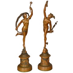 Antique Bradley & Hubbard Gilt Metal Statues of Mercury & Venus, circa 1920