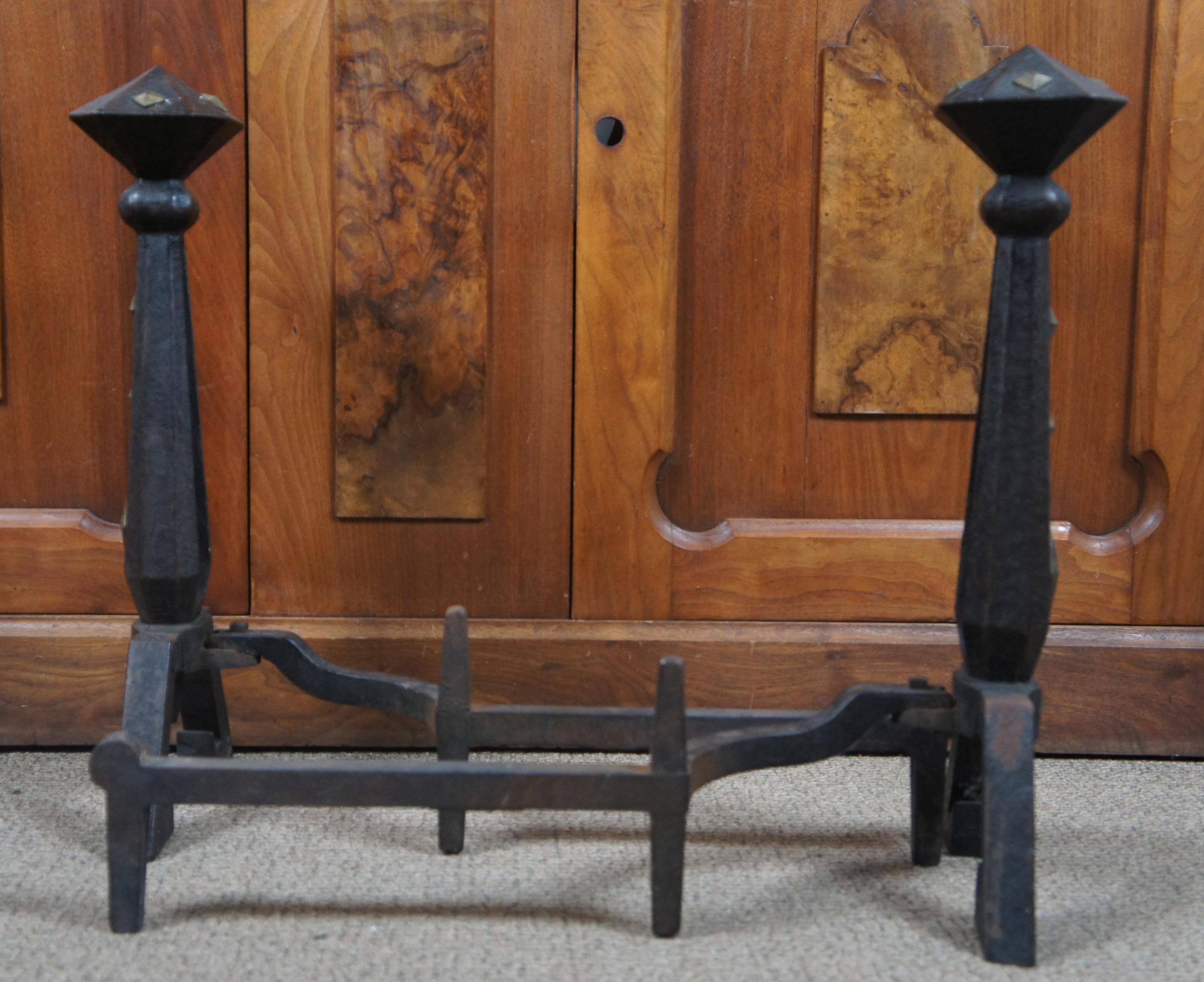 Antique Bradley & Hubbard Iron Fireplace Andirons Gothic Medieval Arts & Crafts 2