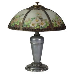 Antique Bradley & Hubbard Reverse Painted Floral Dogwood Table Lamp C1920