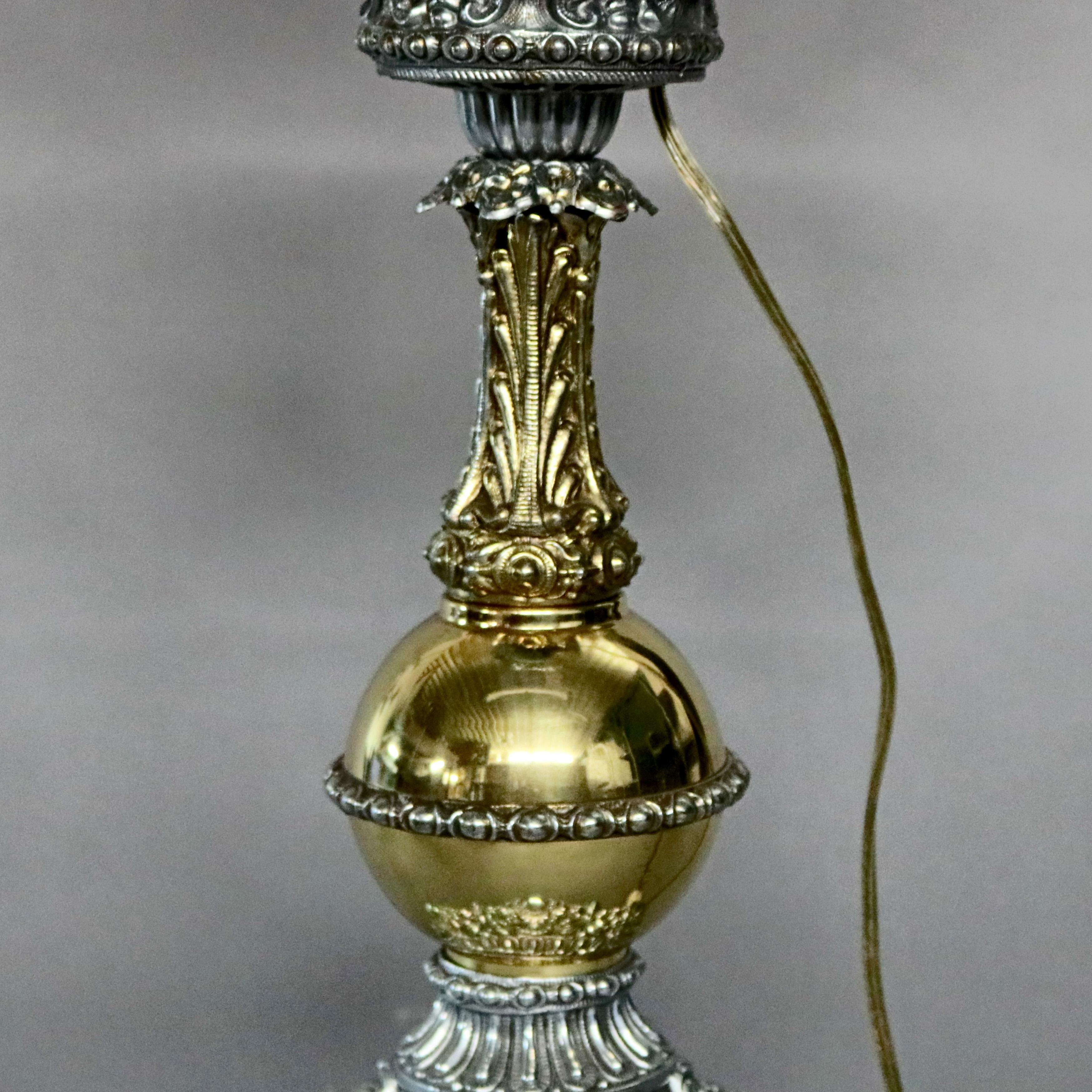 Victorian Antique Bradley & Hubbard Rococo Style Lamp with Cranberry Shade, circa 1890