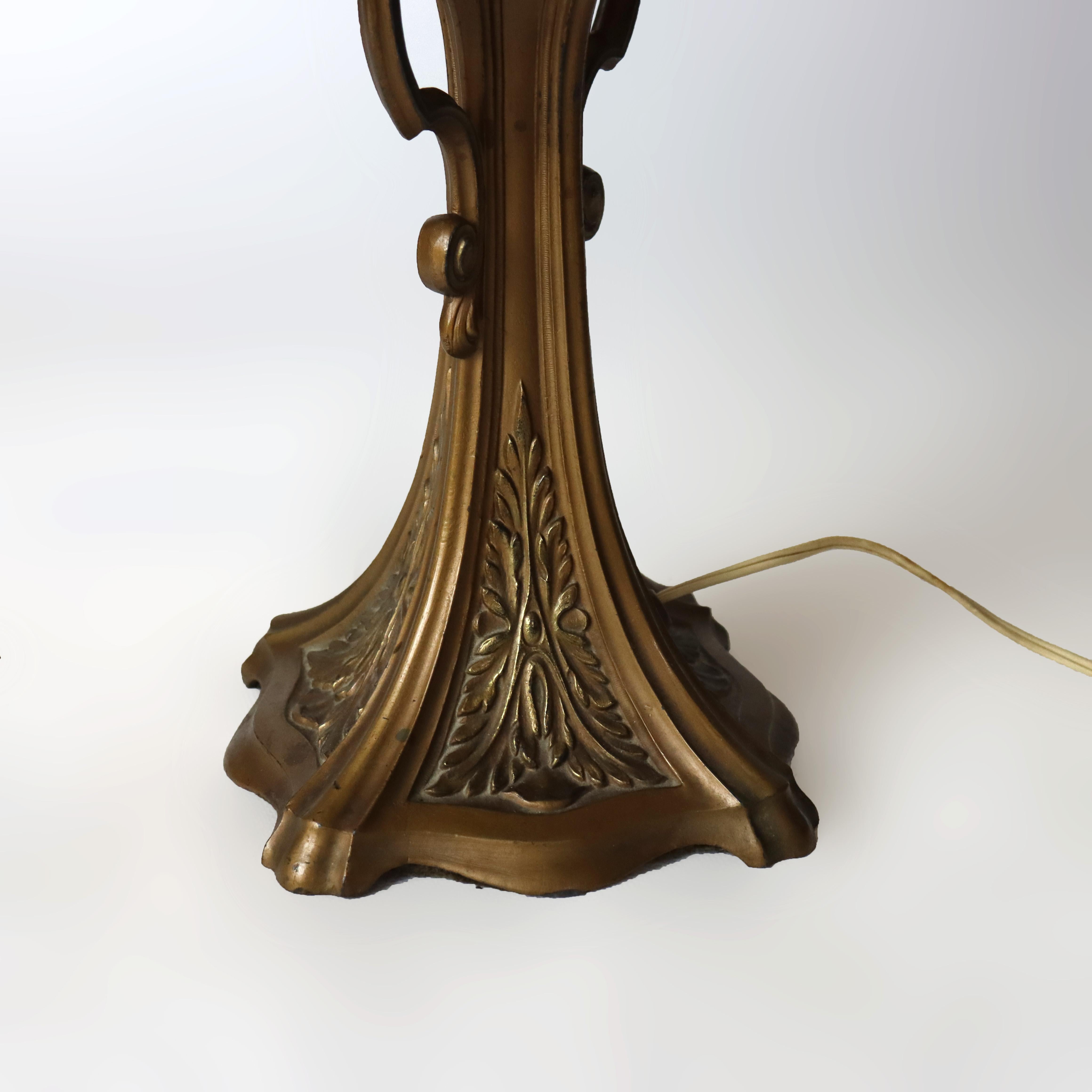 Arts and Crafts Ancienne lampe à 6 panneaux en verre de scories de l'école Bradley & Hubbard Arts & Crafts C1920 en vente