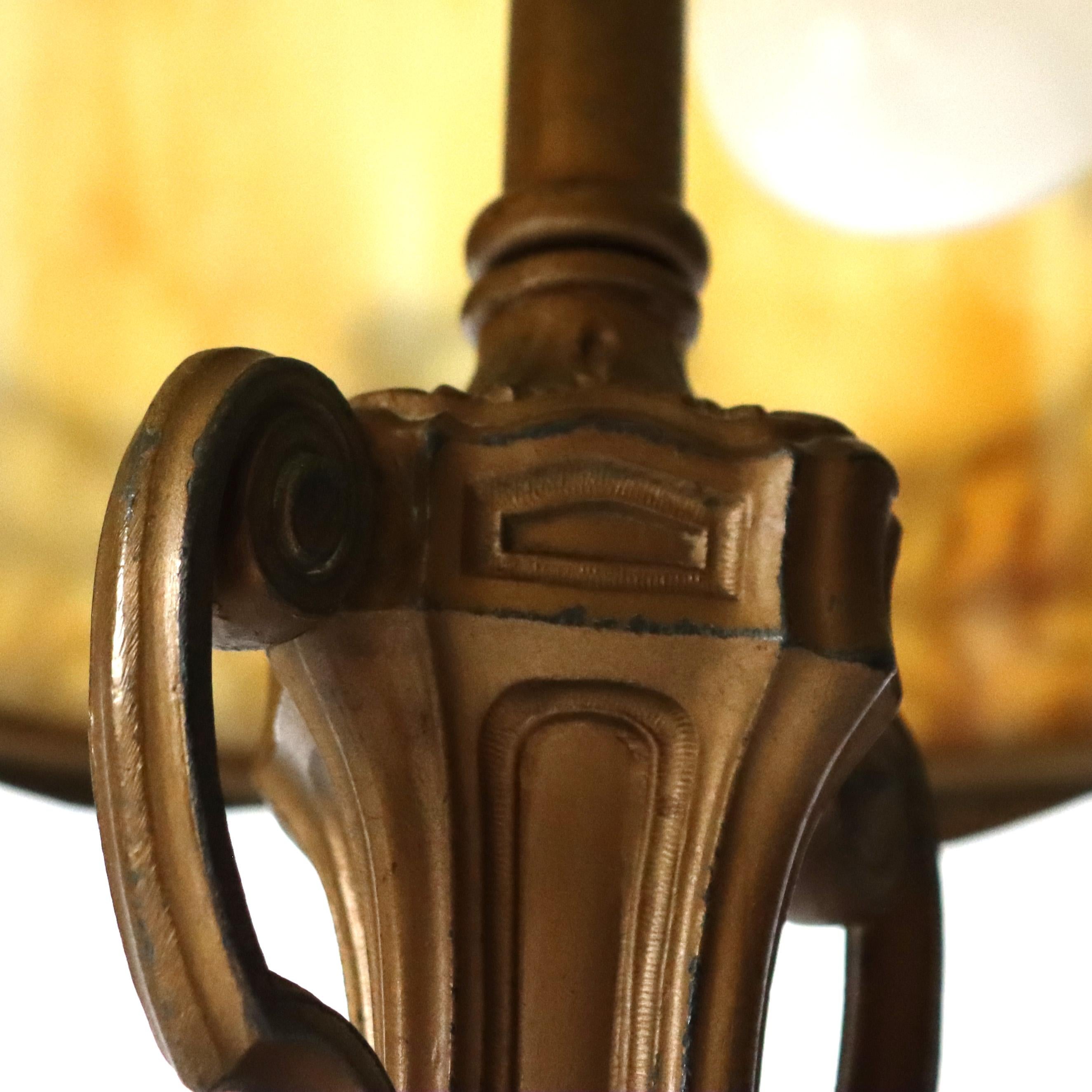 Ancienne lampe à 6 panneaux en verre de scories de l'école Bradley & Hubbard Arts & Crafts C1920 Bon état - En vente à Big Flats, NY