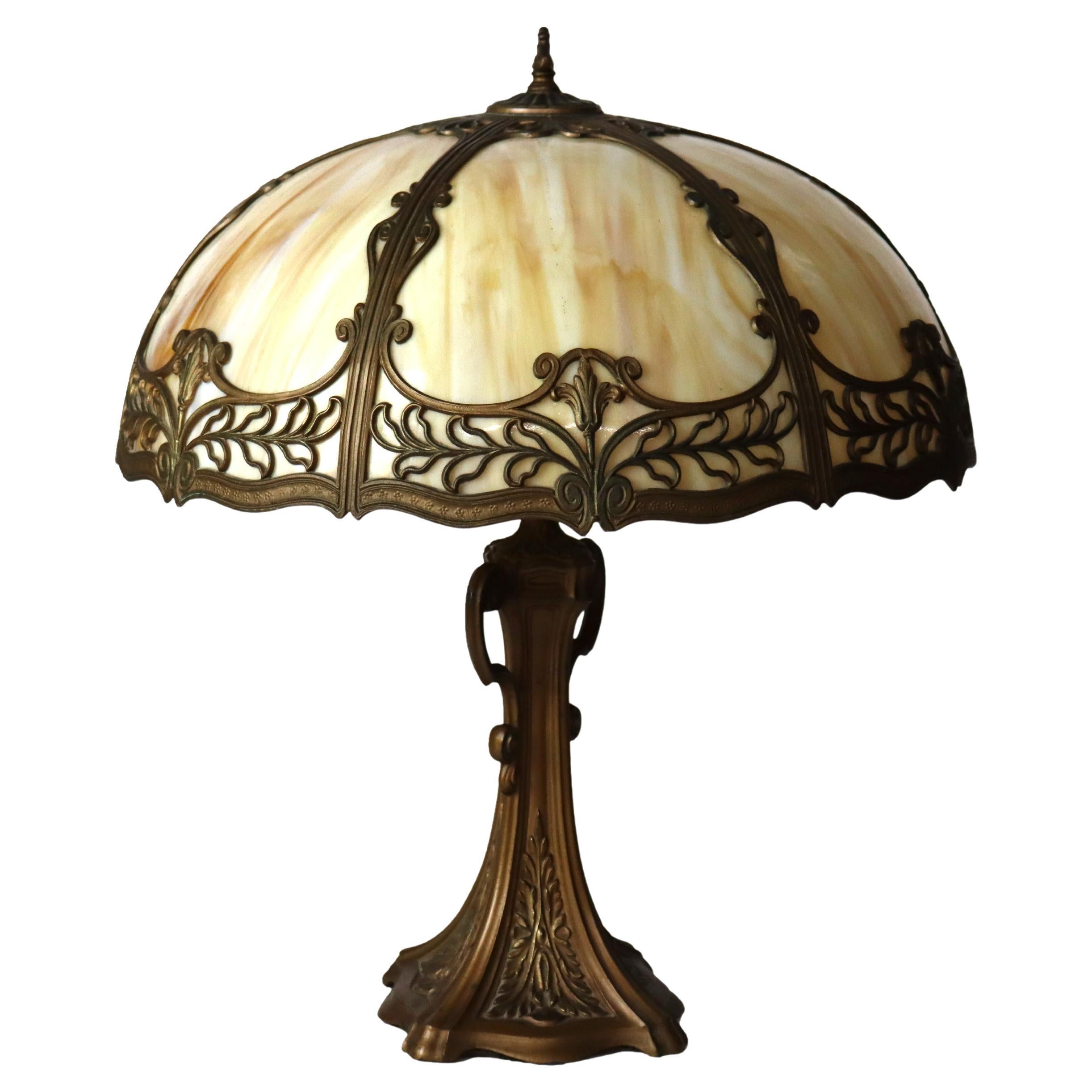 Antike Bradley & Hubbard Schule Arts & Crafts 6-Panel Schlacke Glas Lampe C1920