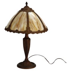 Antique Bradley & Hubbard School Arts & Crafts 6 Panel Slag Glass Lamp c1920