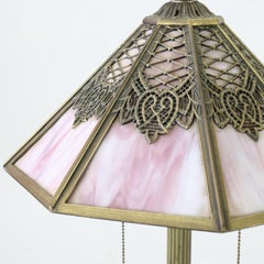 Antique Bradley & Hubbard School Arts & Crafts 8 Panel Slag Glass Lamp c1920