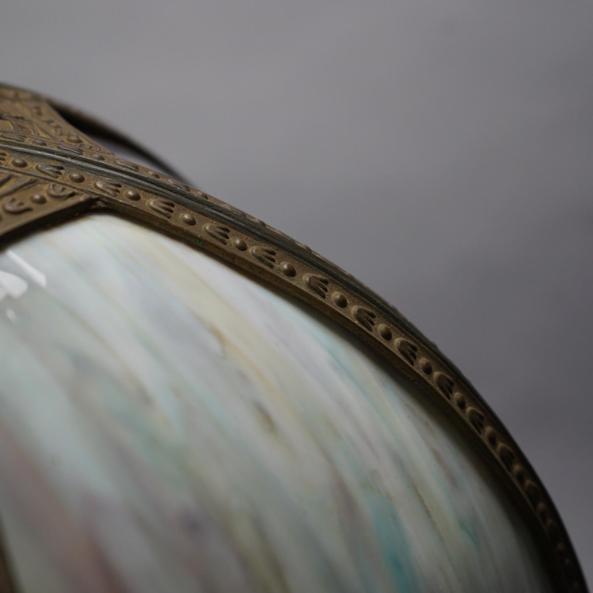 Antique Bradley & Hubbard School Arts & Crafts Bent Slag Glass Panel Lamp C1920 2