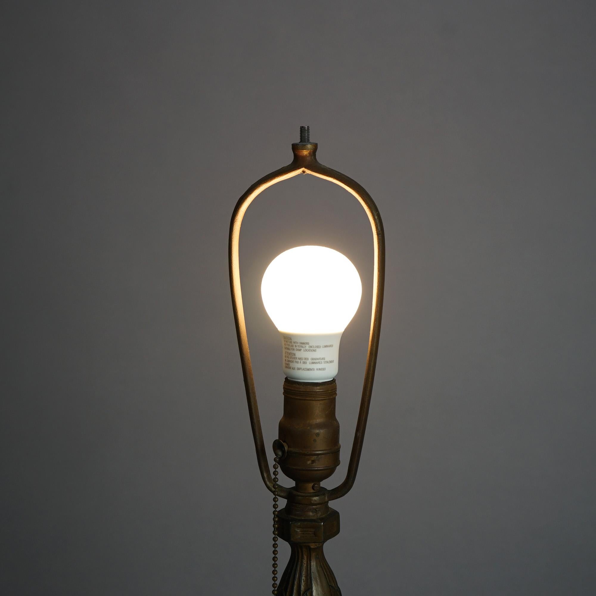 Antique Bradley & Hubbard School Arts & Crafts Bent Slag Glass Panel Lamp C1920 4