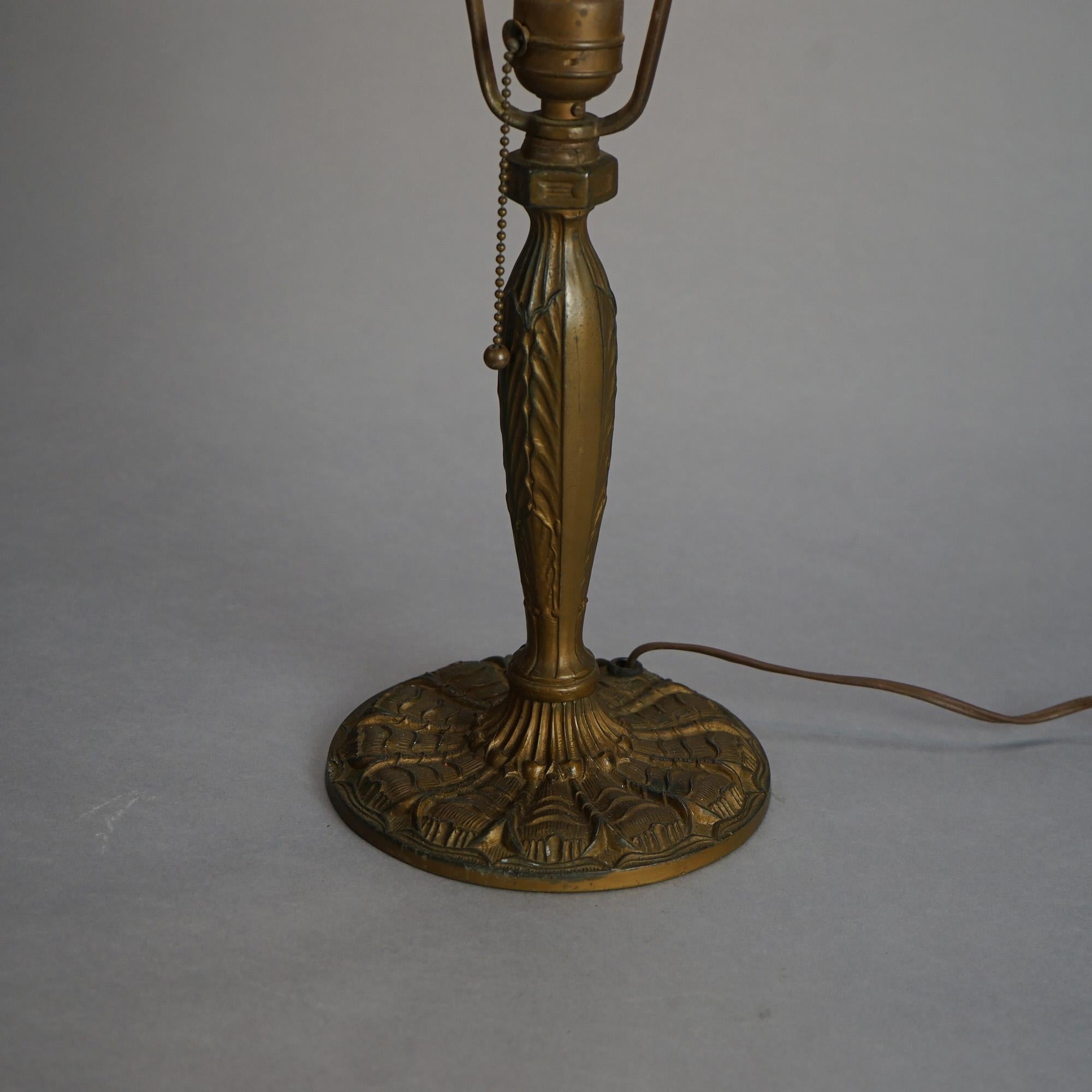 Antique Bradley & Hubbard School Arts & Crafts Bent Slag Glass Panel Lamp C1920 5