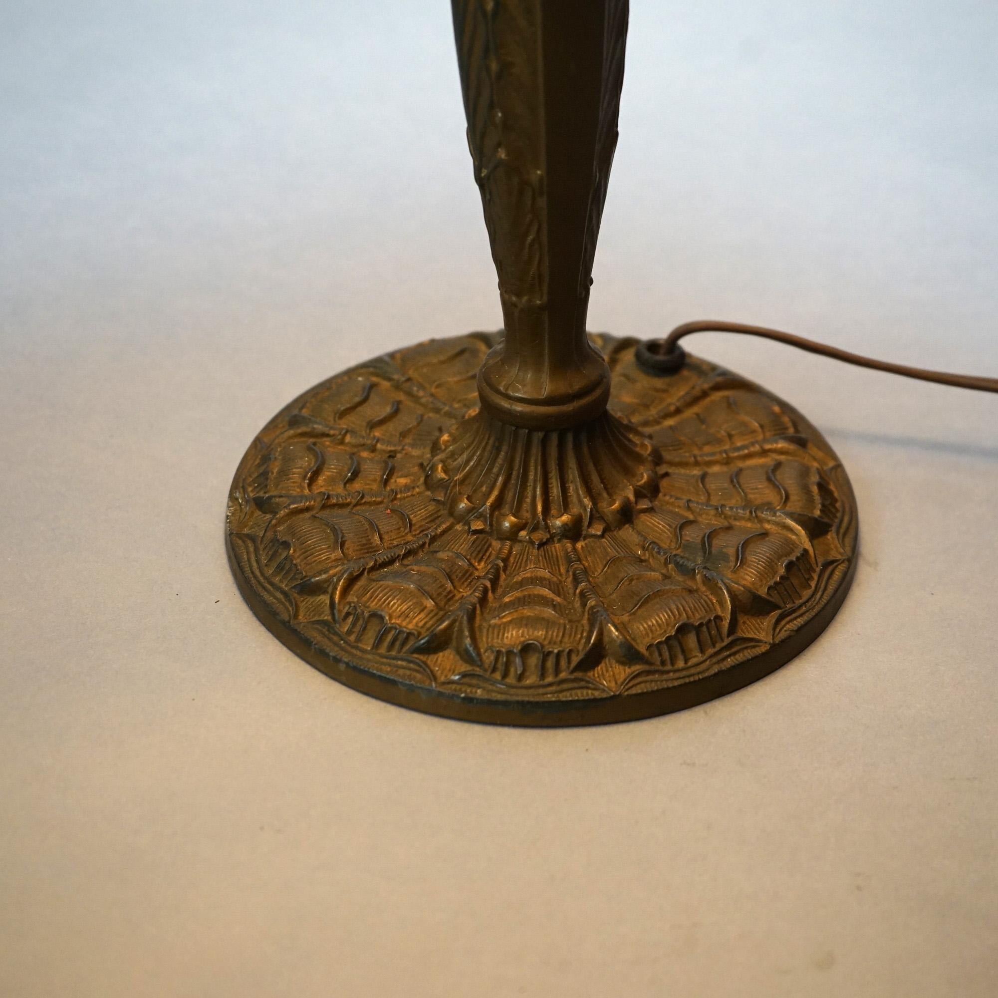 Antique Bradley & Hubbard School Arts & Crafts Bent Slag Glass Panel Lamp C1920 6