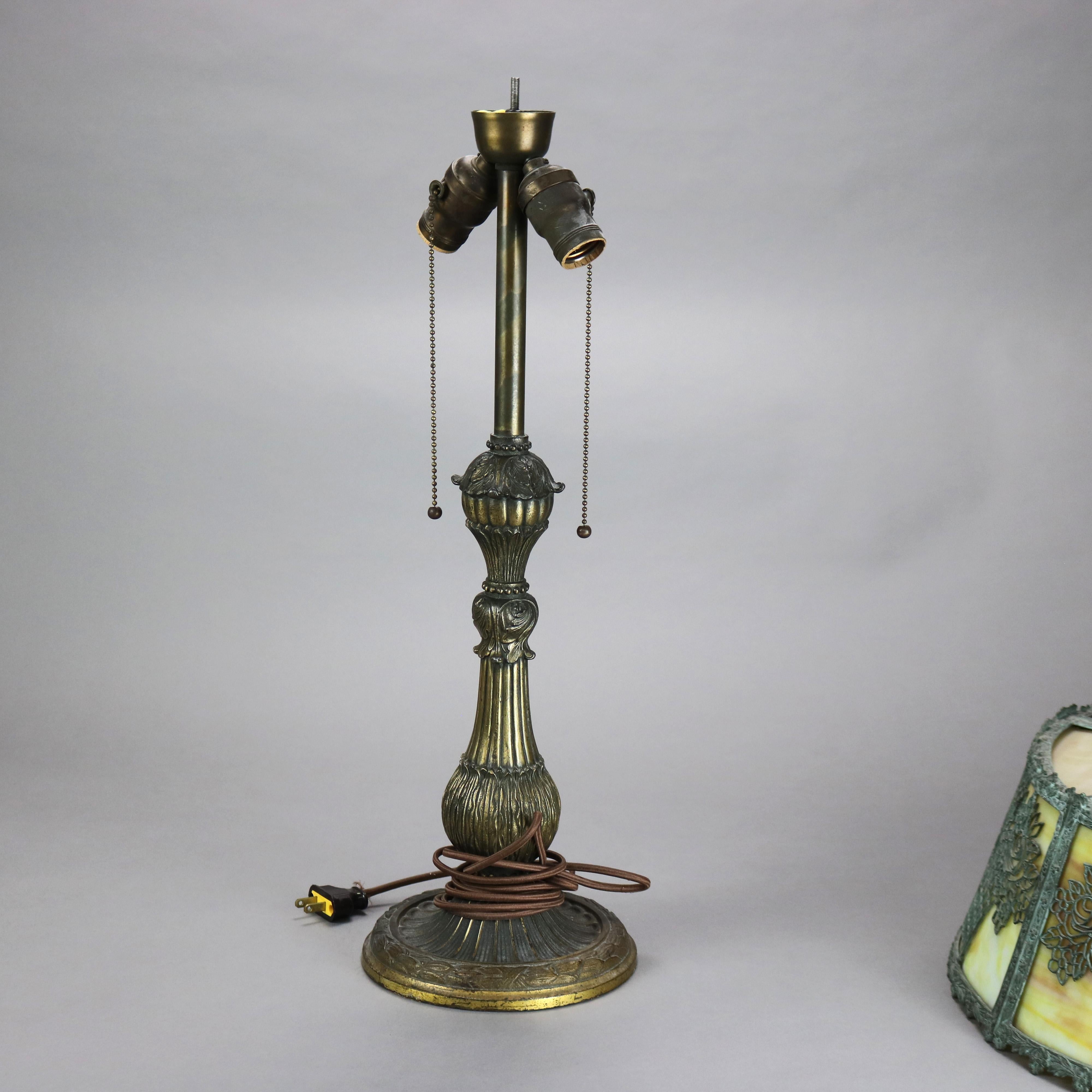 Antique Bradley & Hubbard School Arts & Crafts Bronze & Slag Glass Lamp c1920 4