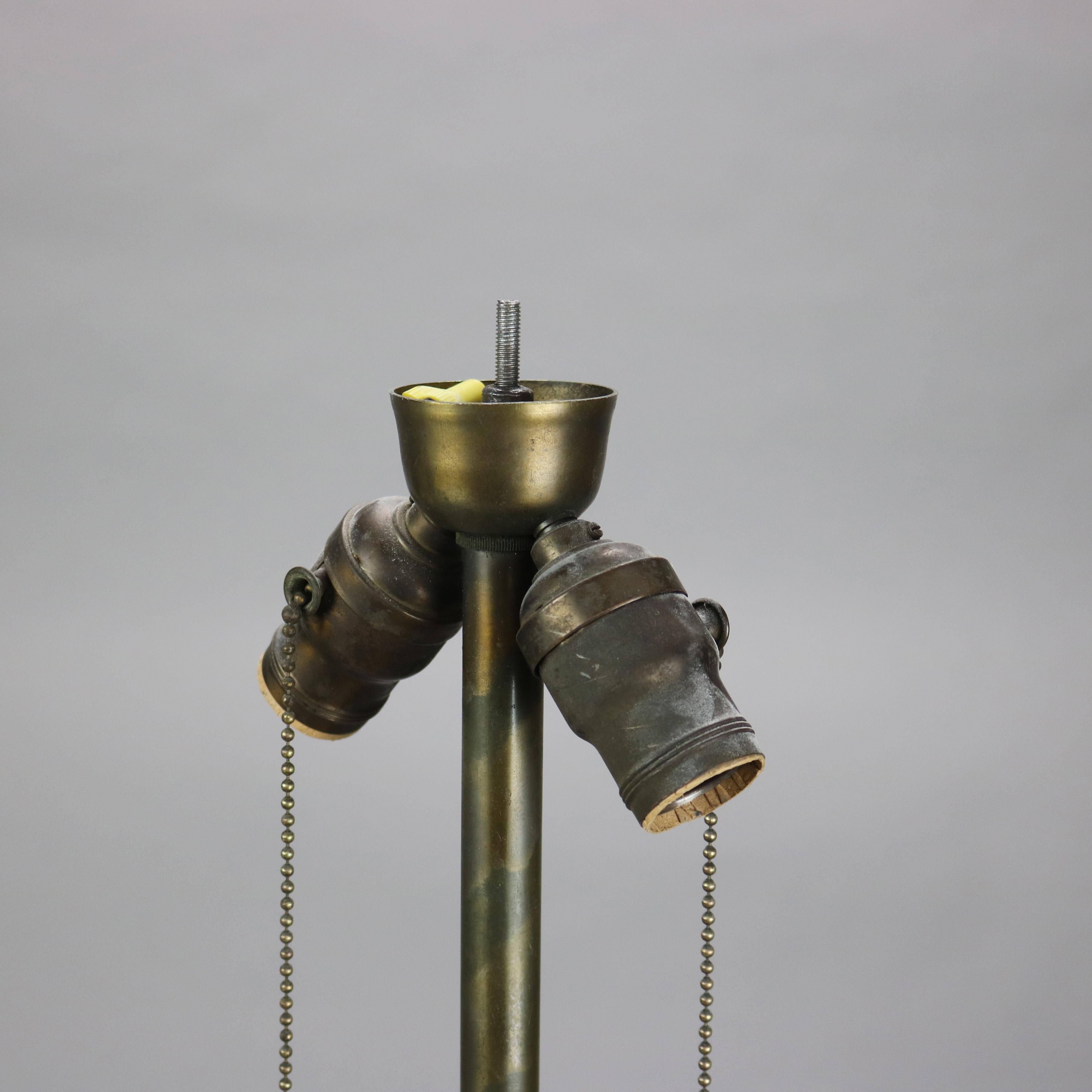 Antique Bradley & Hubbard School Arts & Crafts Bronze & Slag Glass Lamp c1920 5