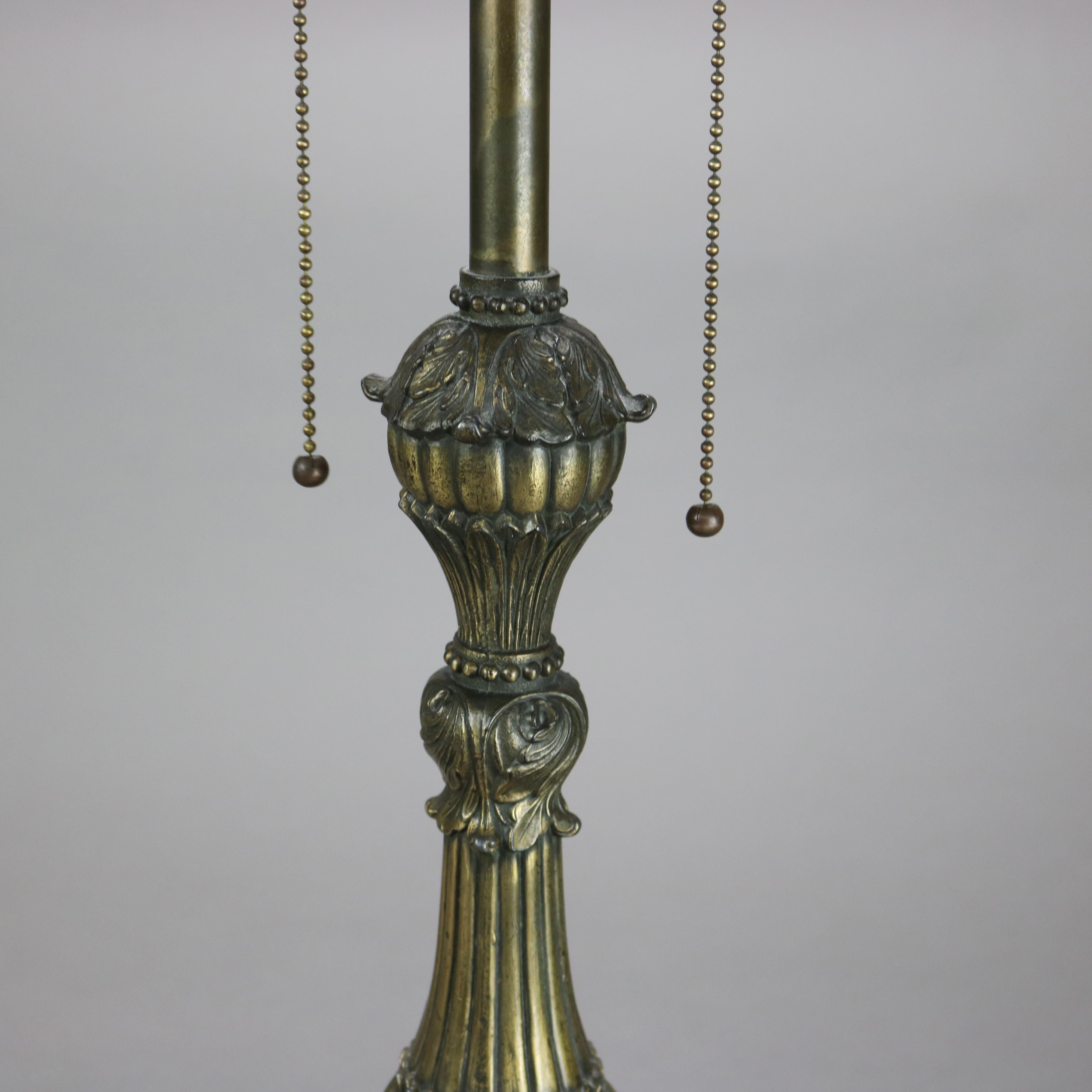 Antique Bradley & Hubbard School Arts & Crafts Bronze & Slag Glass Lamp c1920 6
