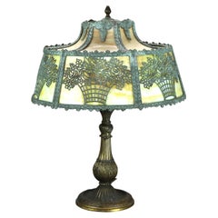 Antique Bradley & Hubbard School Arts & Crafts Bronze & Slag Glass Lamp c1920