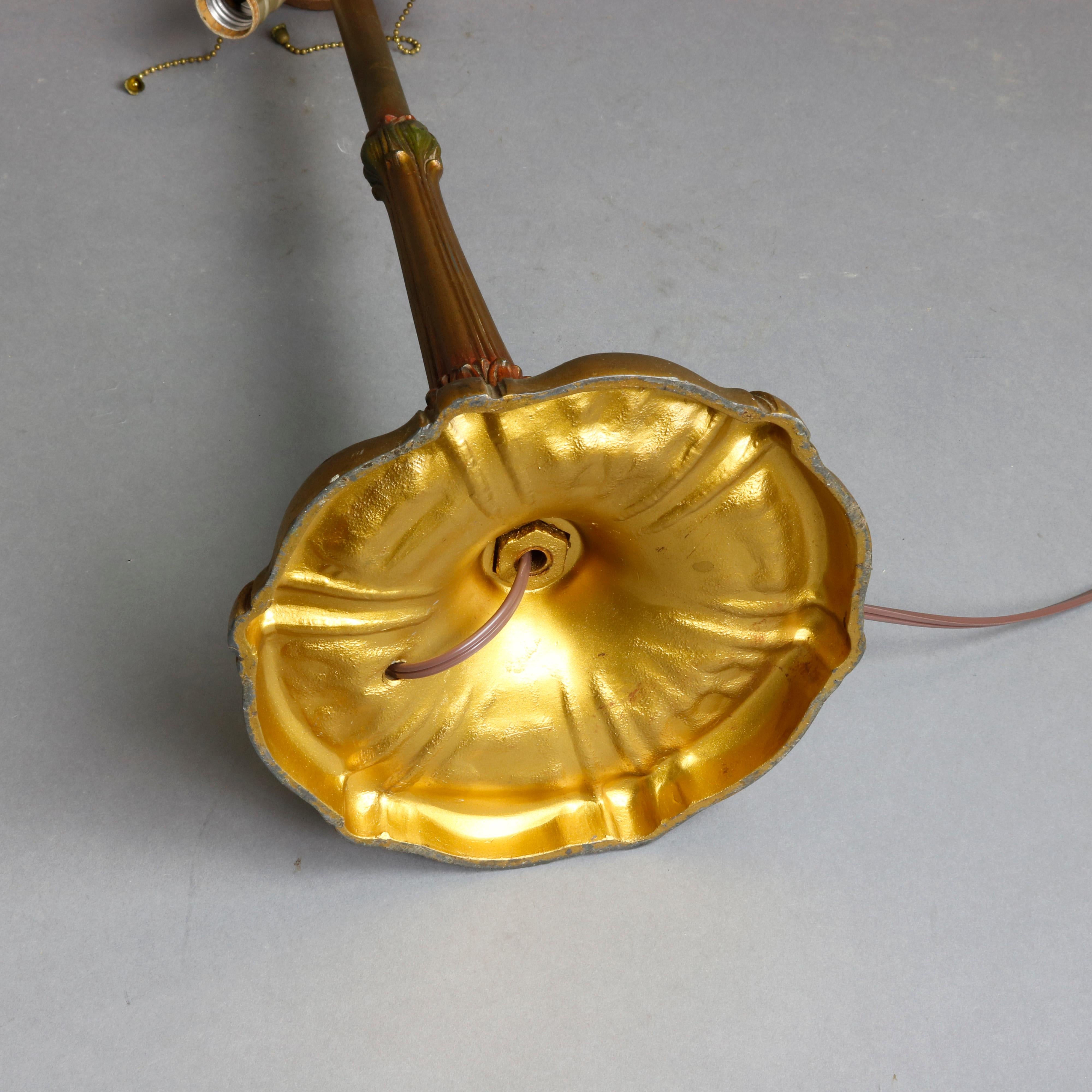 Antique Bradley & Hubbard School Arts & Crafts Polychromed Slag Glass Table Lamp 1