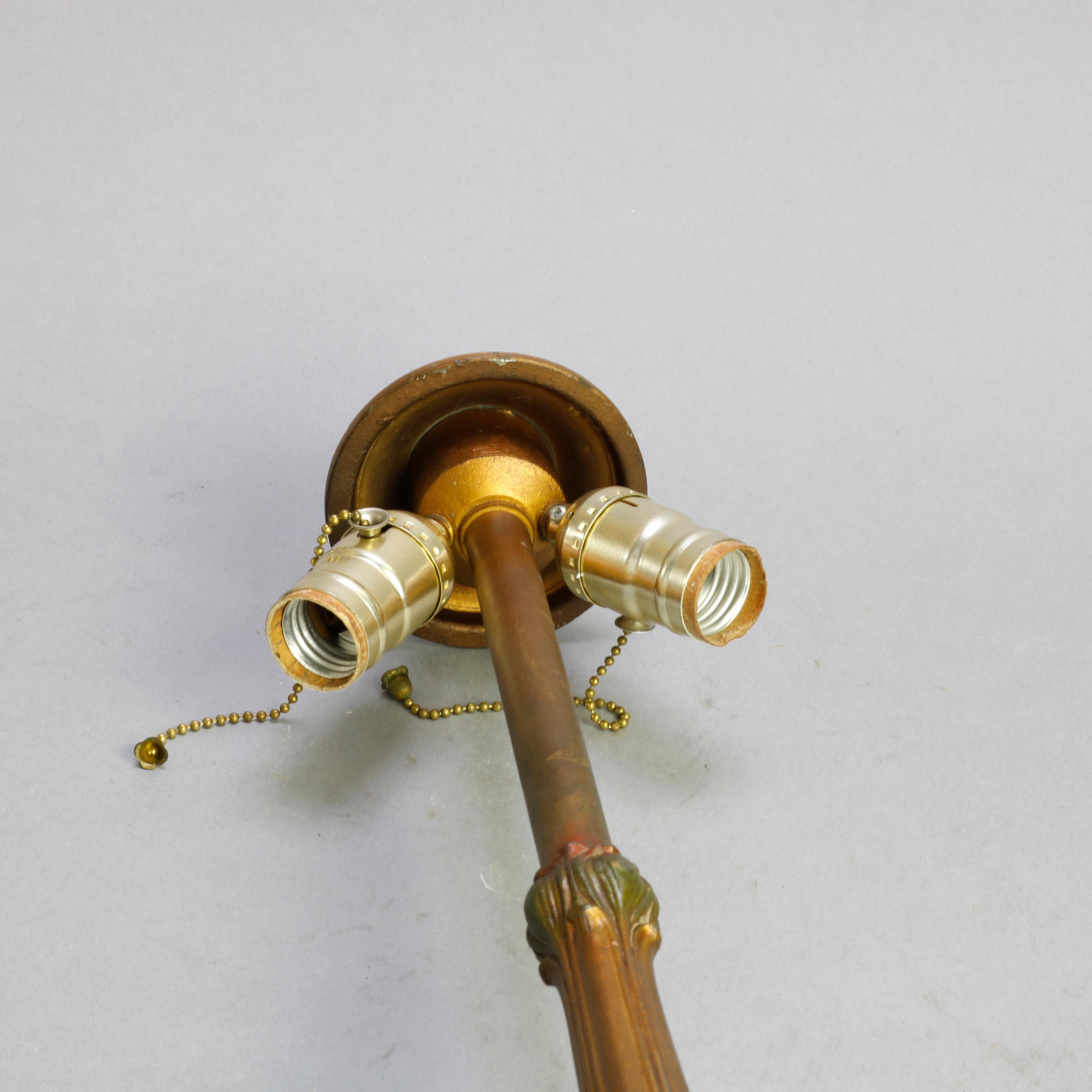 Cast Antique Bradley & Hubbard School Arts & Crafts Polychromed Slag Glass Table Lamp