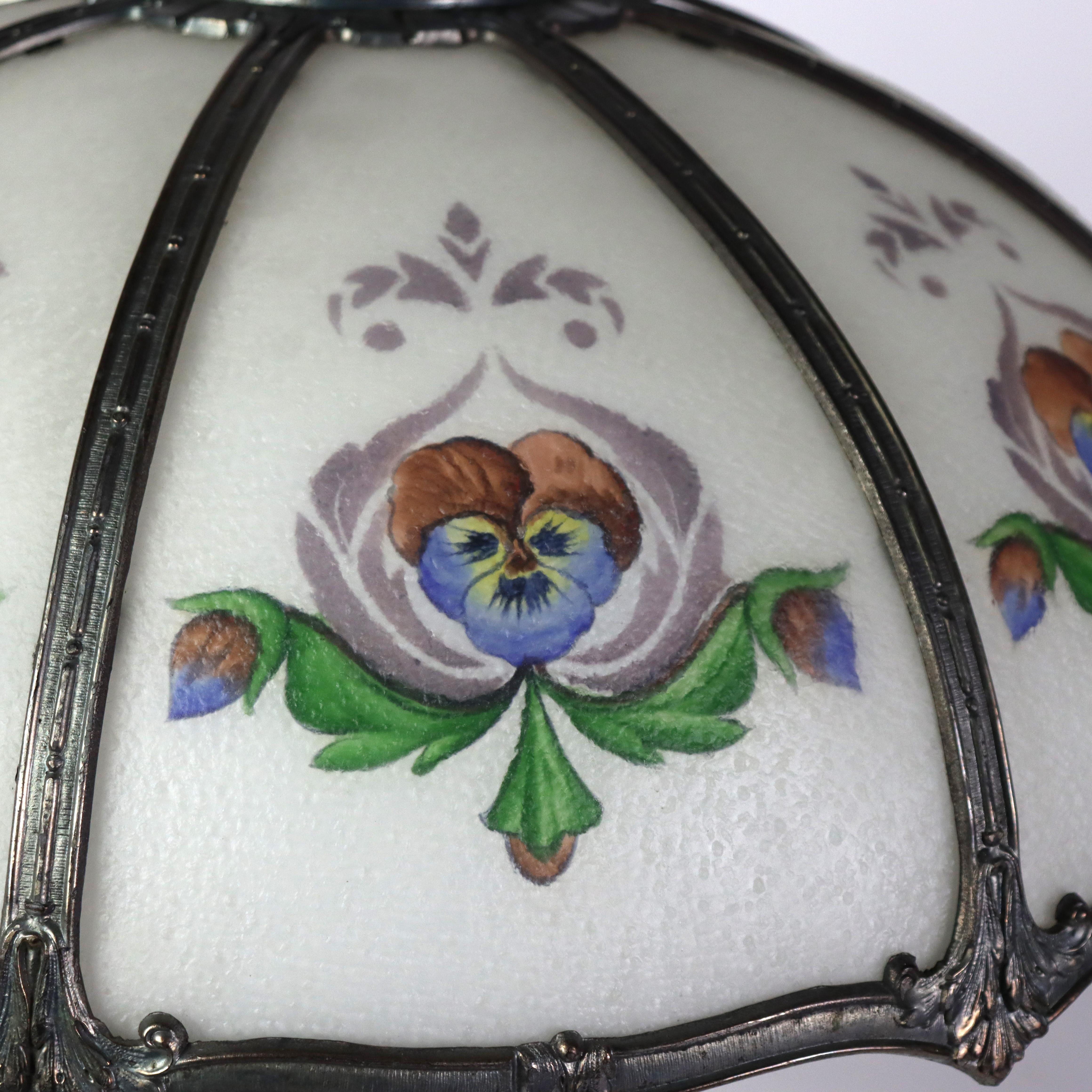 Antique Bradley & Hubbard School Arts & Crafts Floral Reverse Painted Table Lamp C1920.   
Measures - 25.25