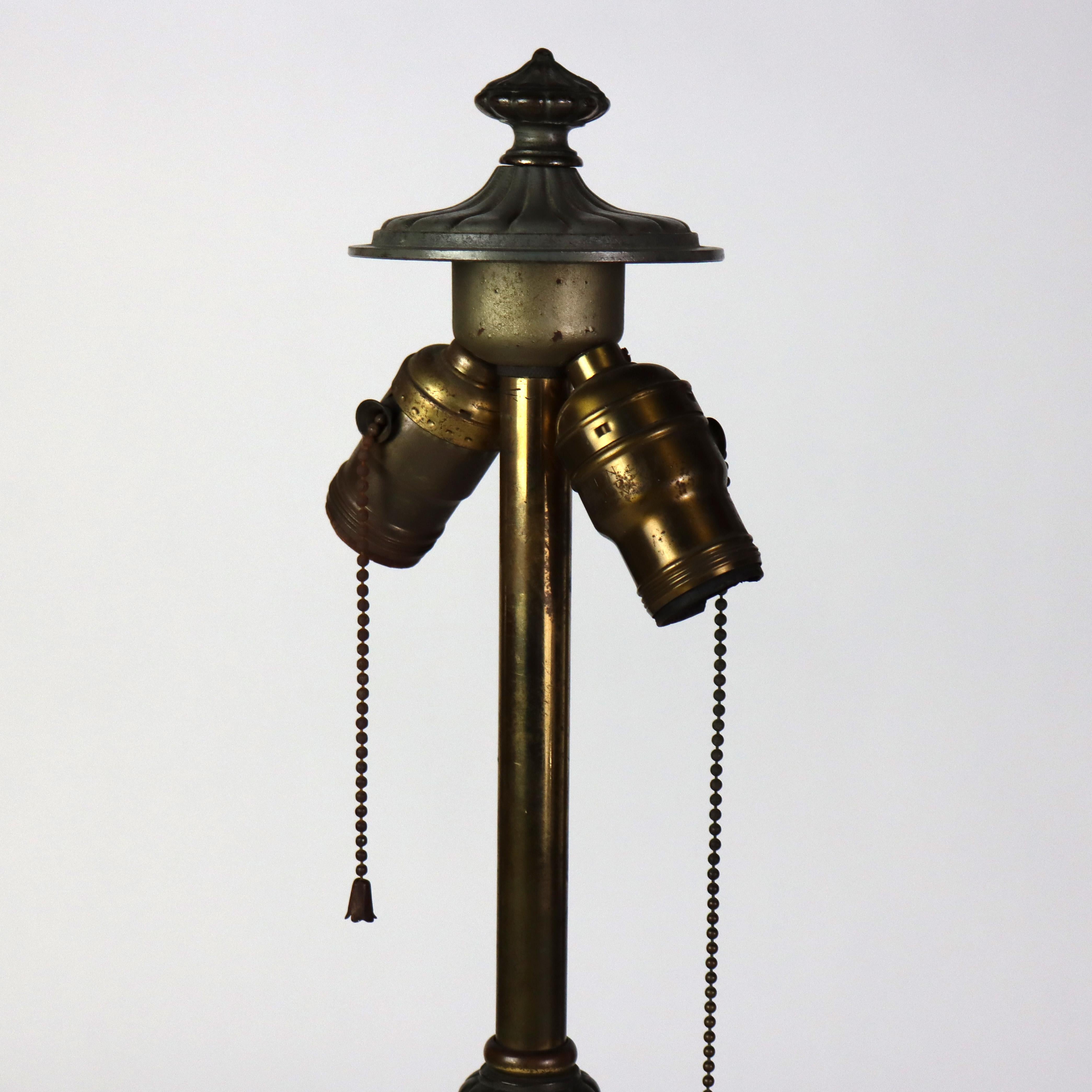 20ième siècle Ancienne lampe de table peinte à l'envers de l'école Bradley & Hubbard Arts & Crafts C1920 en vente