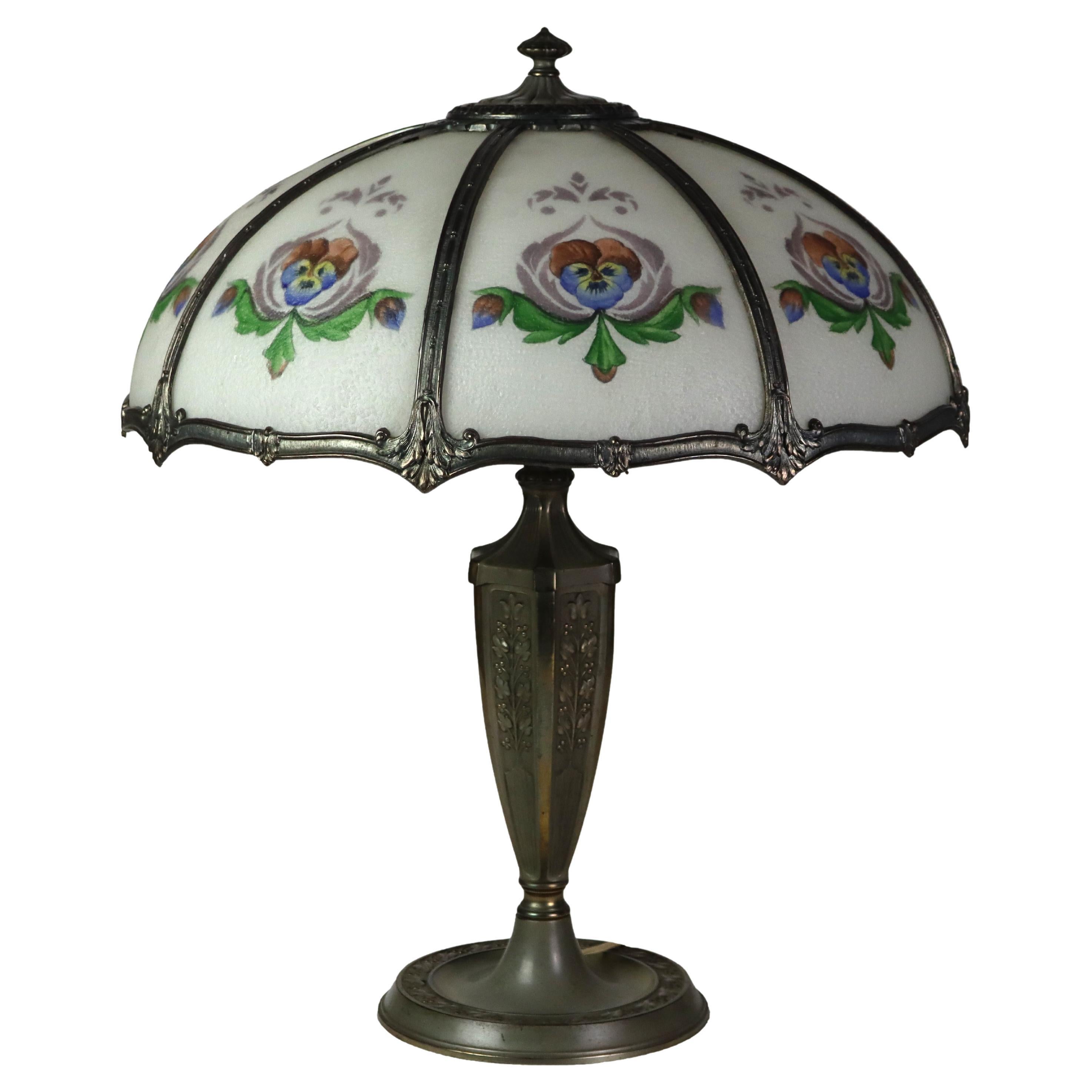 Antique Bradley & Hubbard School Arts & Crafts Reverse Painted Table Lamp C1920