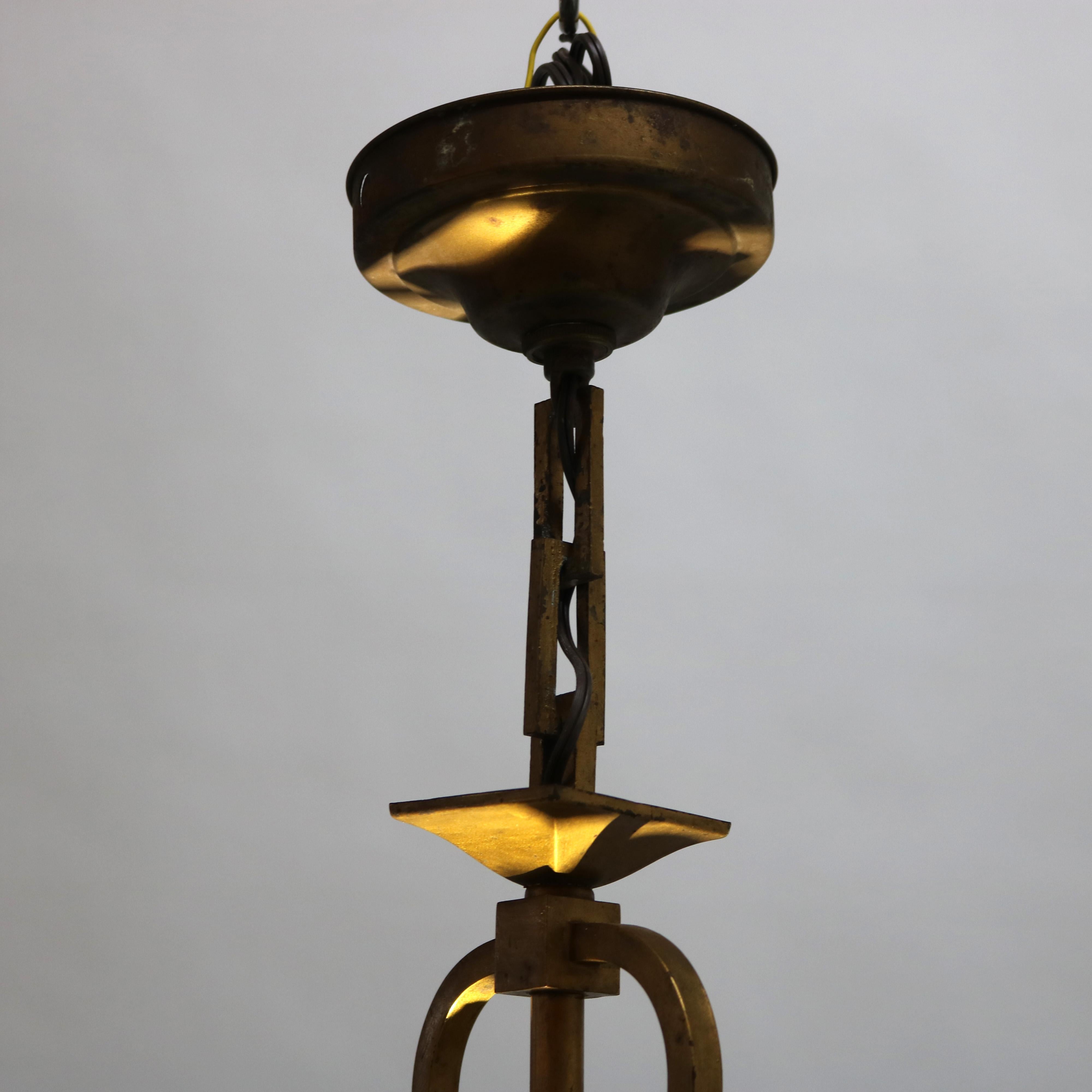 Antique Bradley & Hubbard School Arts & Crafts Slag Glass Hanging Lamp C1920 1