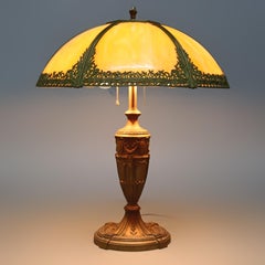 Antique Bradley & Hubbard School Arts & Crafts Slag Glass Lamp, circa 1920