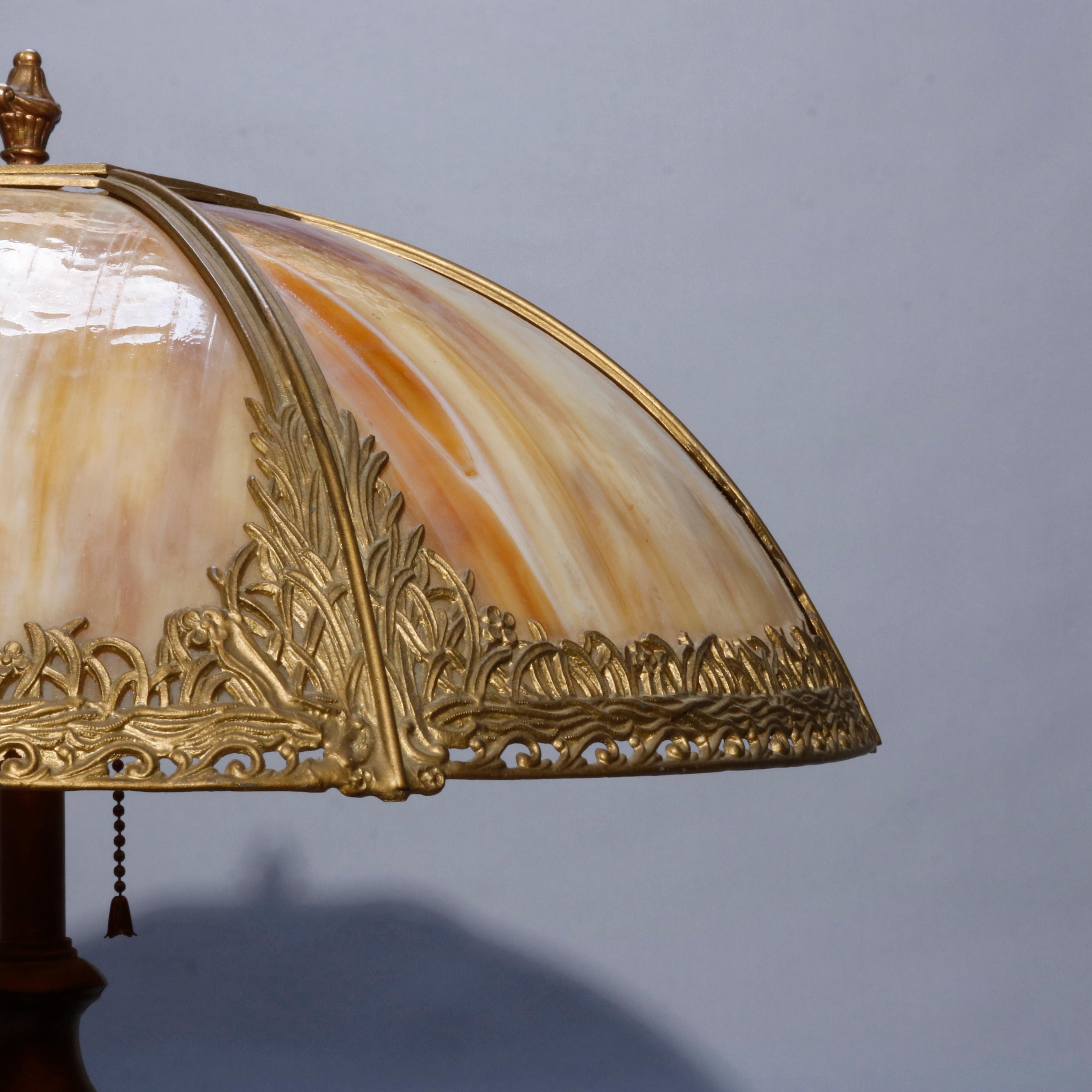Arts and Crafts Antique Bradley & Hubbard School Arts & Crafts Slag Glass Lamp, circa 1920