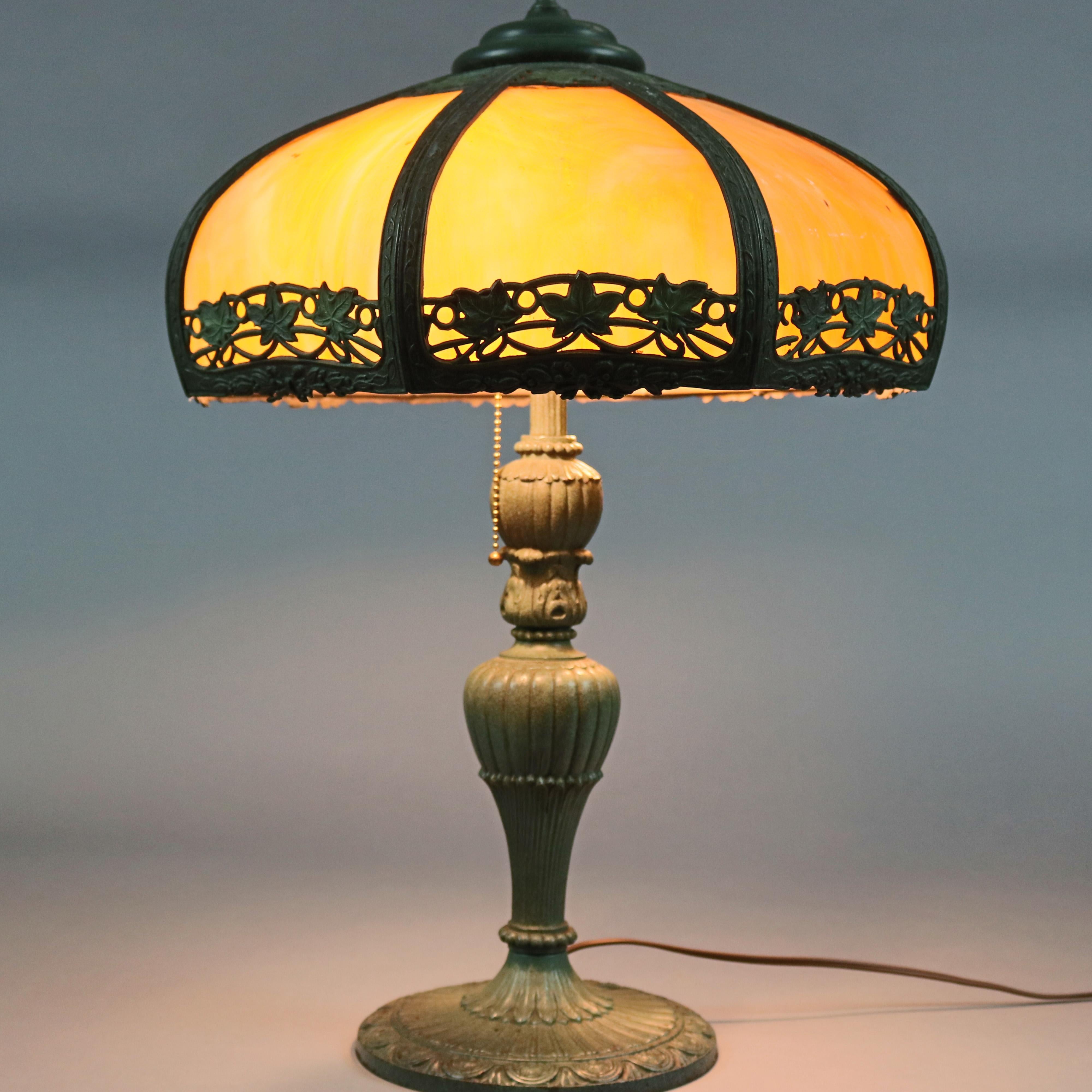 bradley and hubbard slag glass table lamps