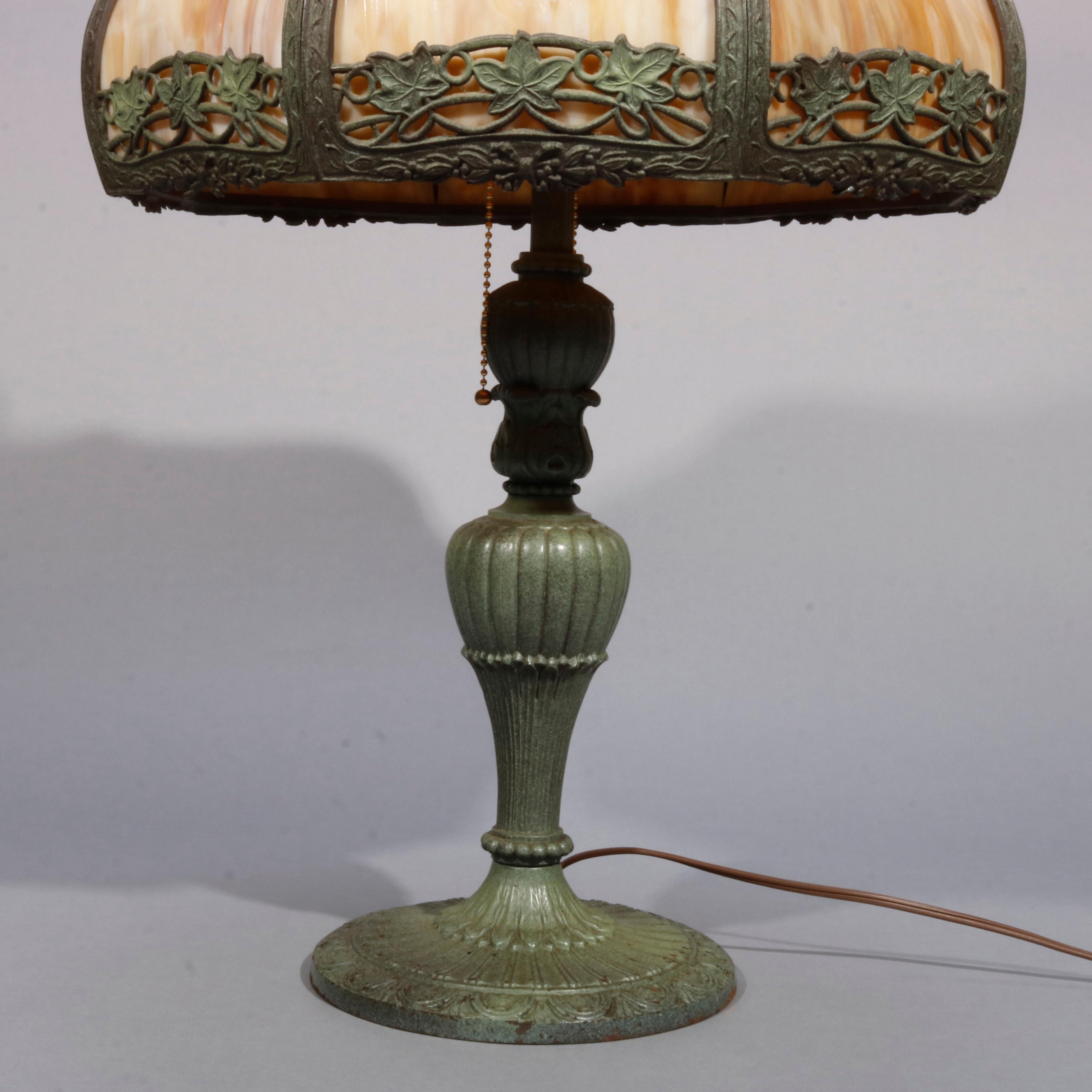 Arts and Crafts Antique Bradley & Hubbard School Arts & Crafts Slag Glass Table Lamp, circa 1910