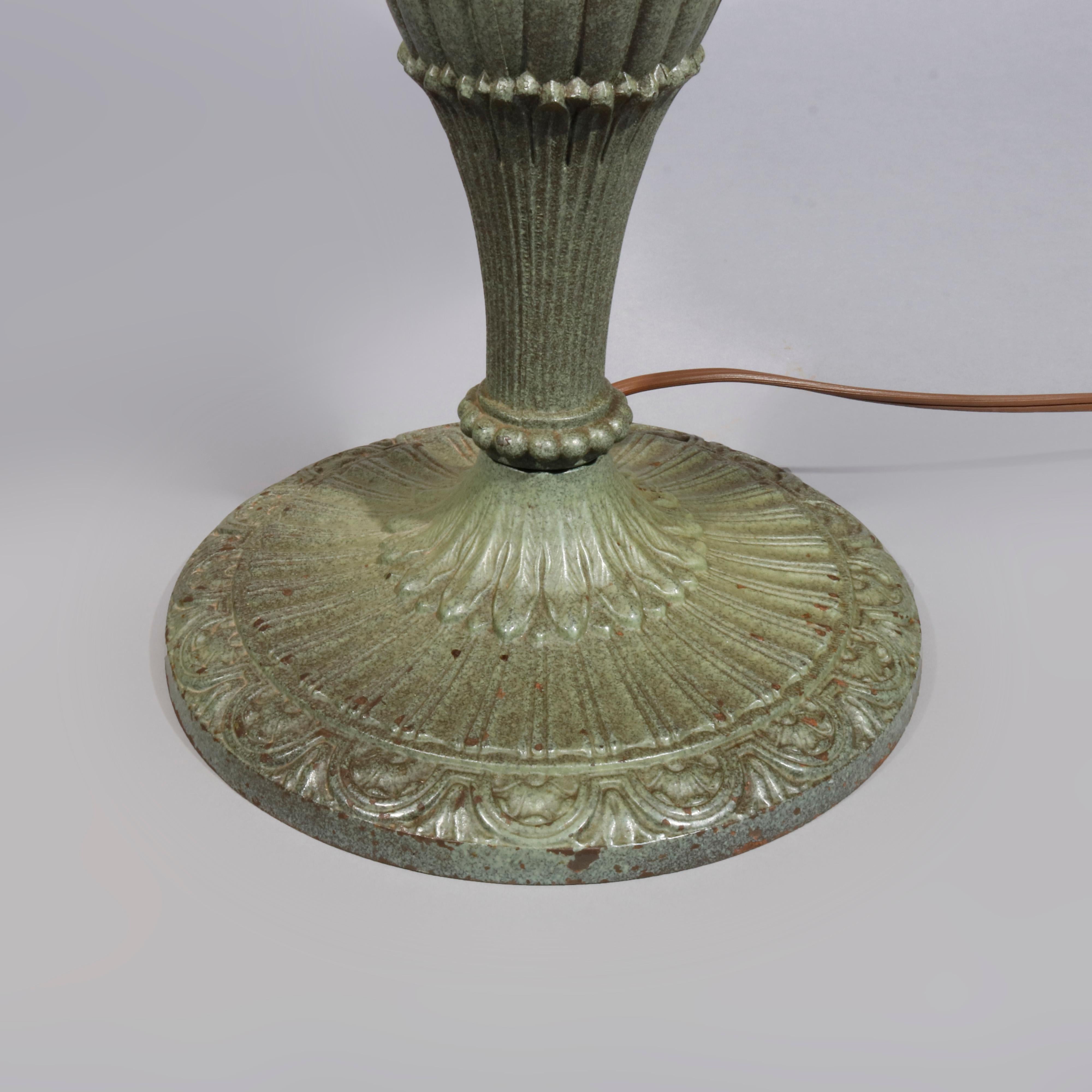 American Antique Bradley & Hubbard School Arts & Crafts Slag Glass Table Lamp, circa 1910