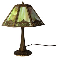 Antique Bradley & Hubbard School Arts & Crafts Slag Glass Table Lamp c1920