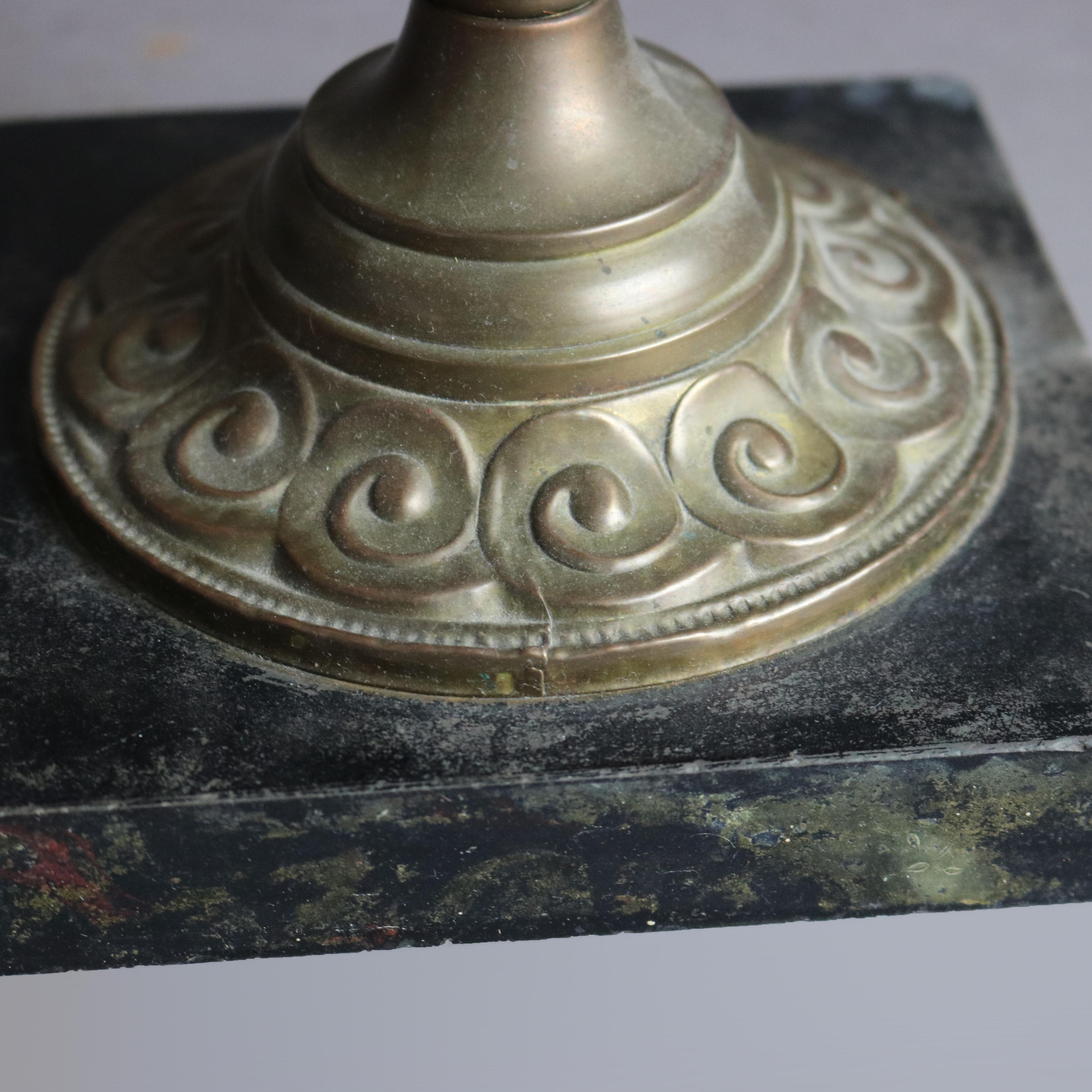 Antique Bradley & Hubbard School Brass Desk Lamp with Calcite Shade Circa 1910 4
