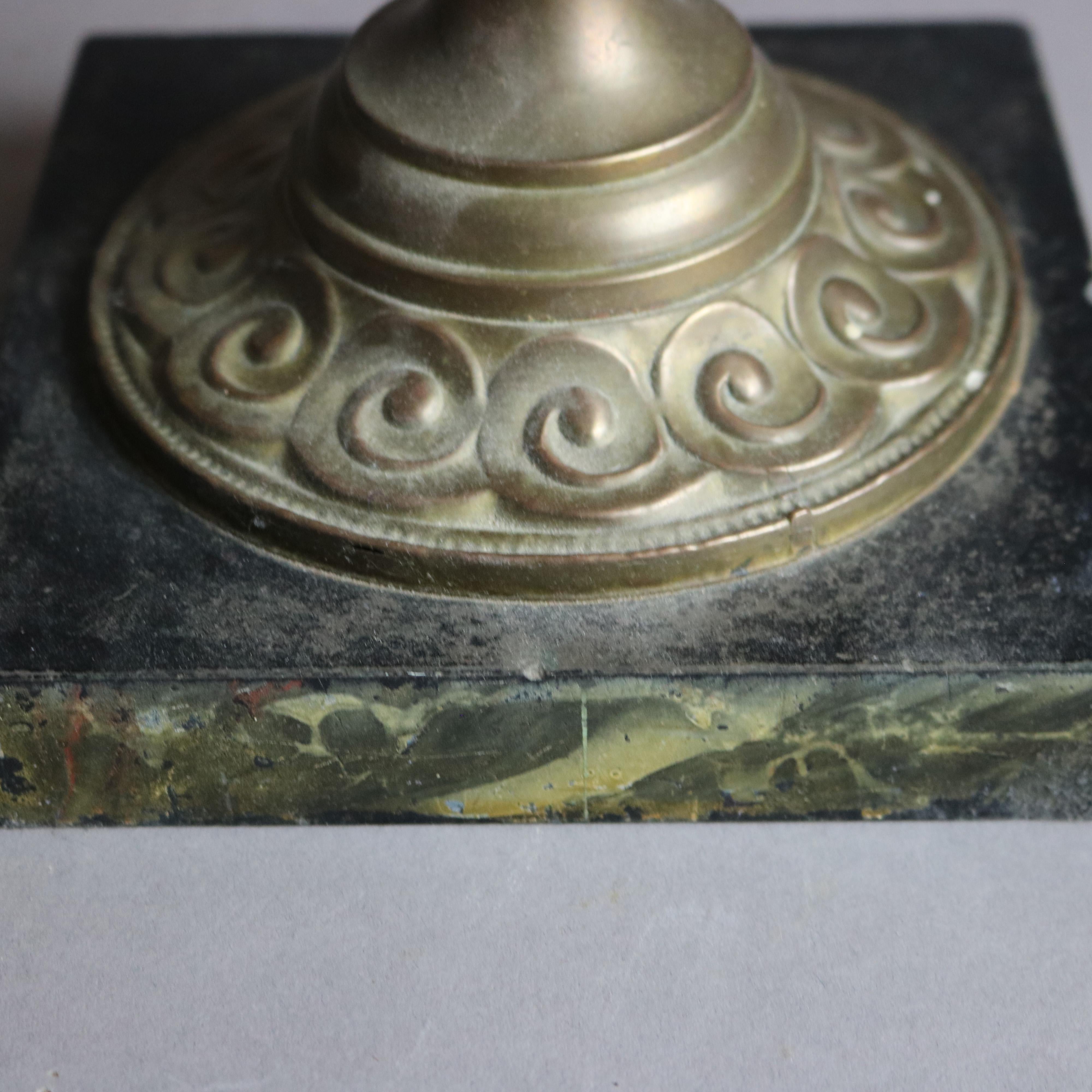 Antique Bradley & Hubbard School Brass Desk Lamp with Calcite Shade Circa 1910 5