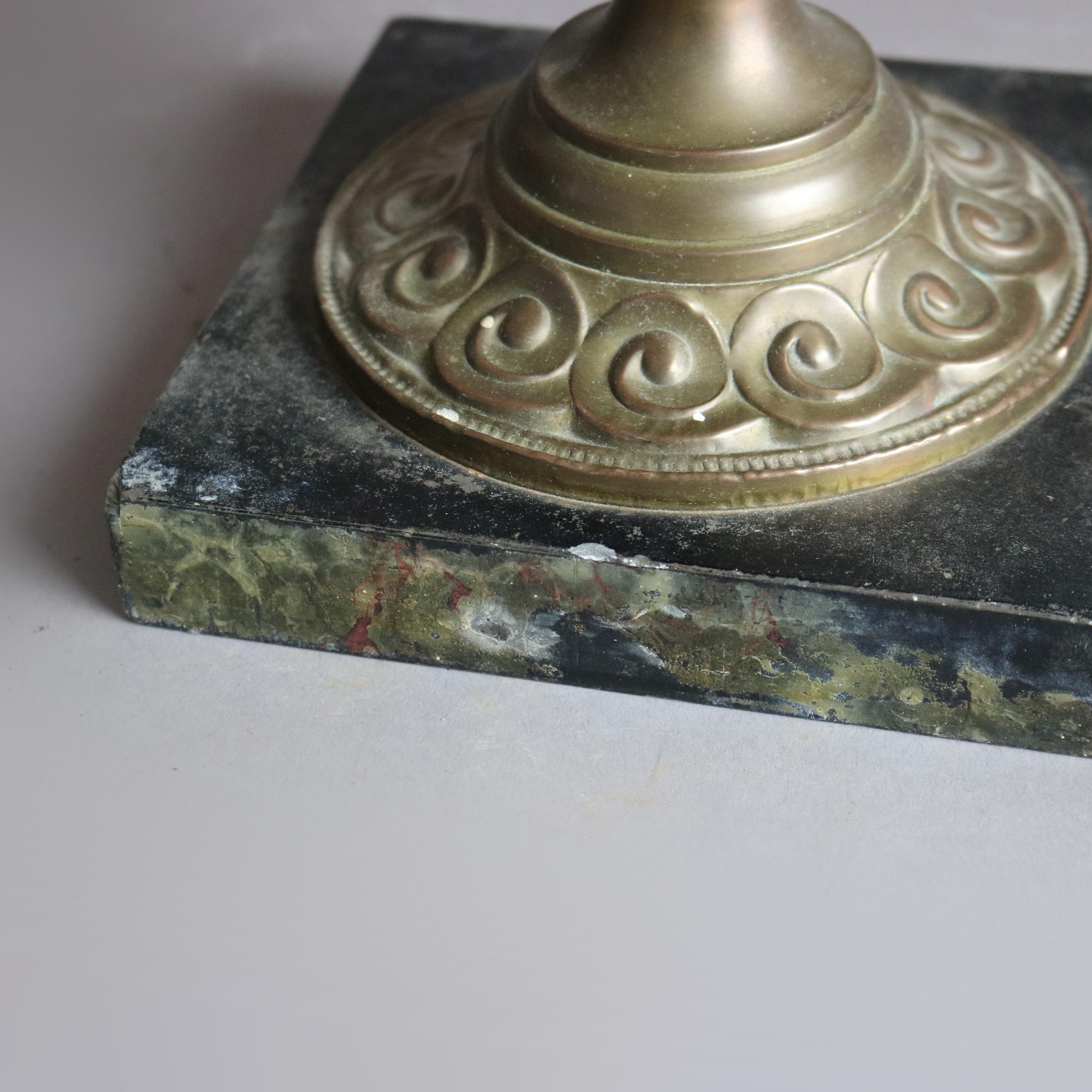 Antique Bradley & Hubbard School Brass Desk Lamp with Calcite Shade Circa 1910 6
