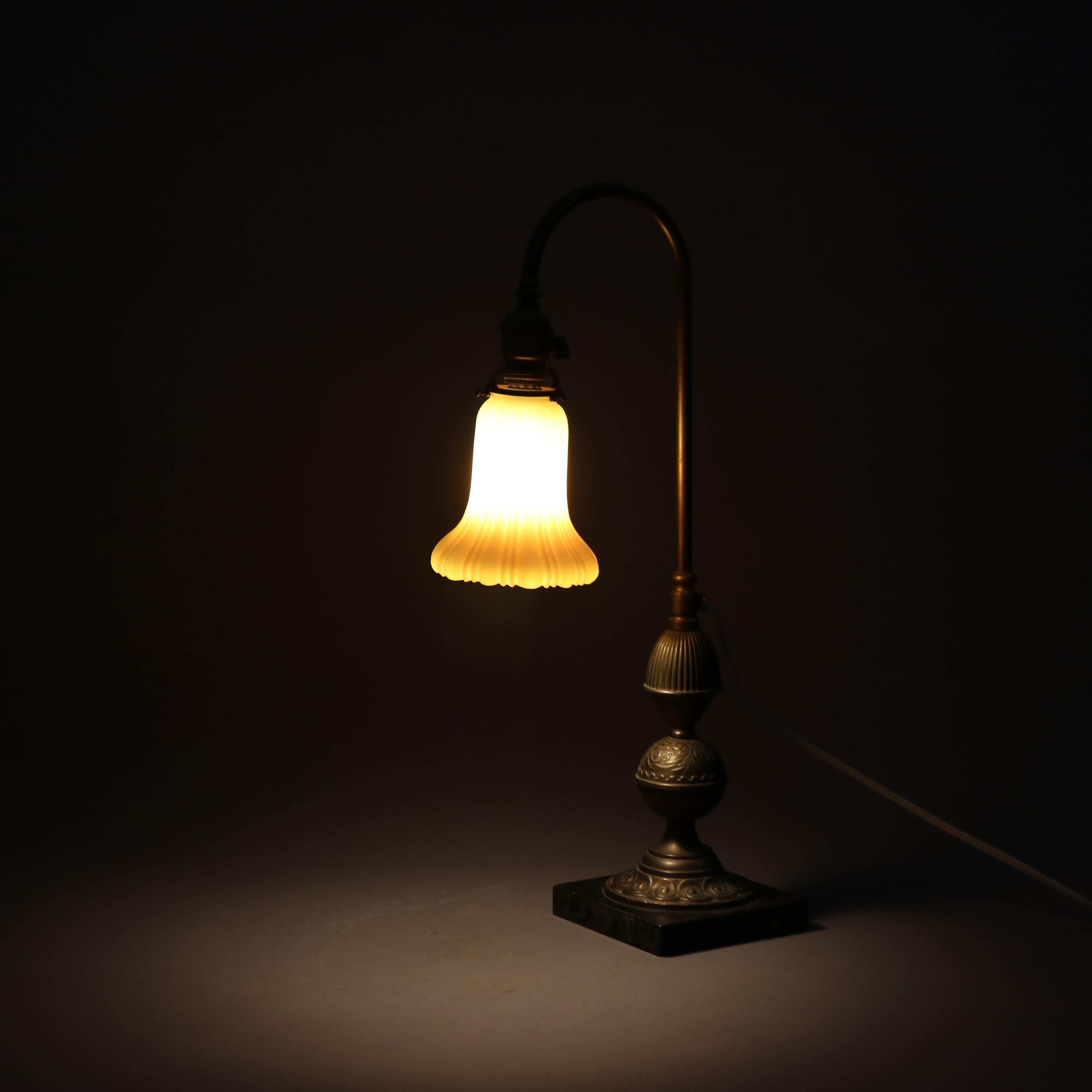 Arts and Crafts Antique Bradley & Hubbard School Brass Desk Lamp with Calcite Shade Circa 1910