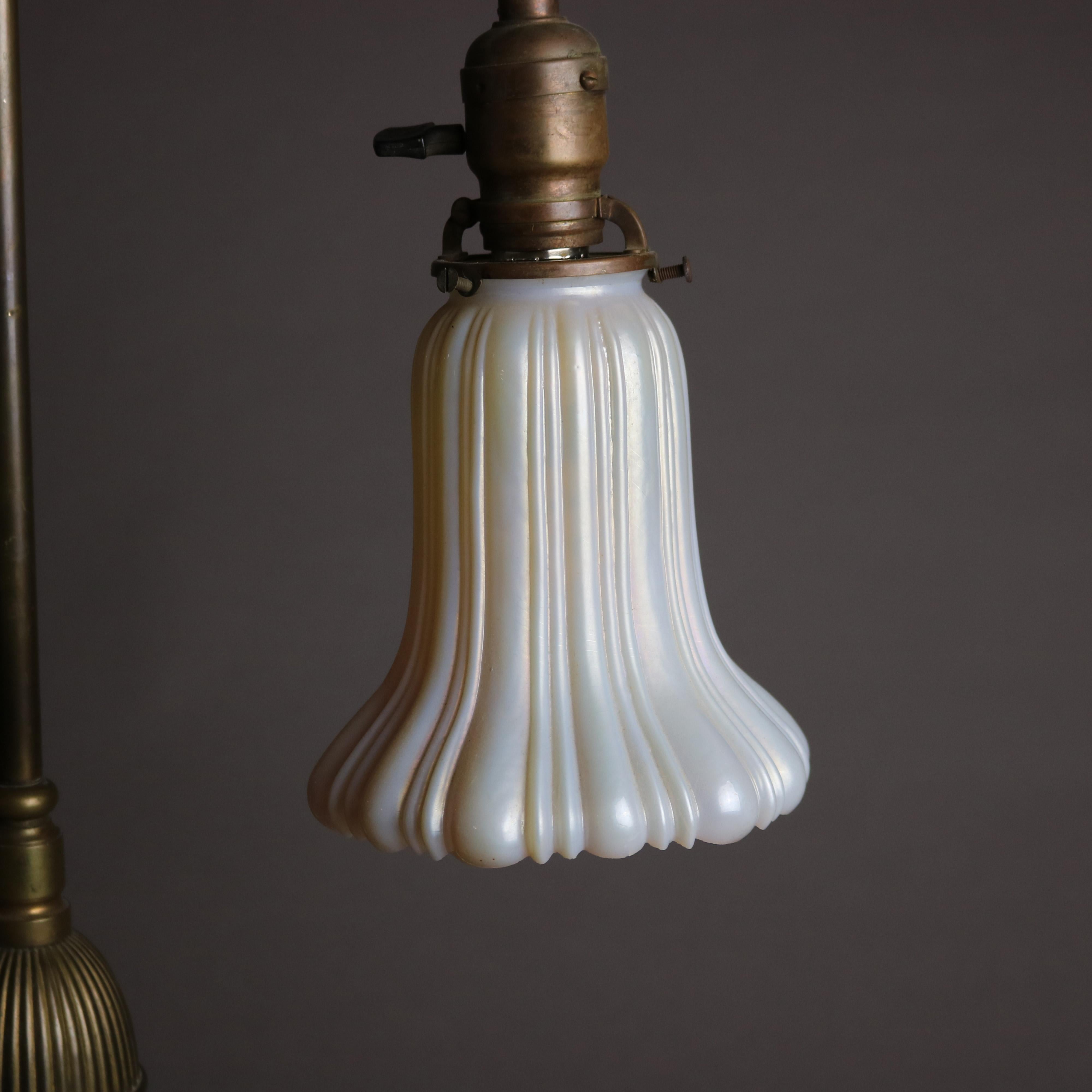 Antique Bradley & Hubbard School Brass Desk Lamp with Calcite Shade Circa 1910 In Good Condition In Big Flats, NY