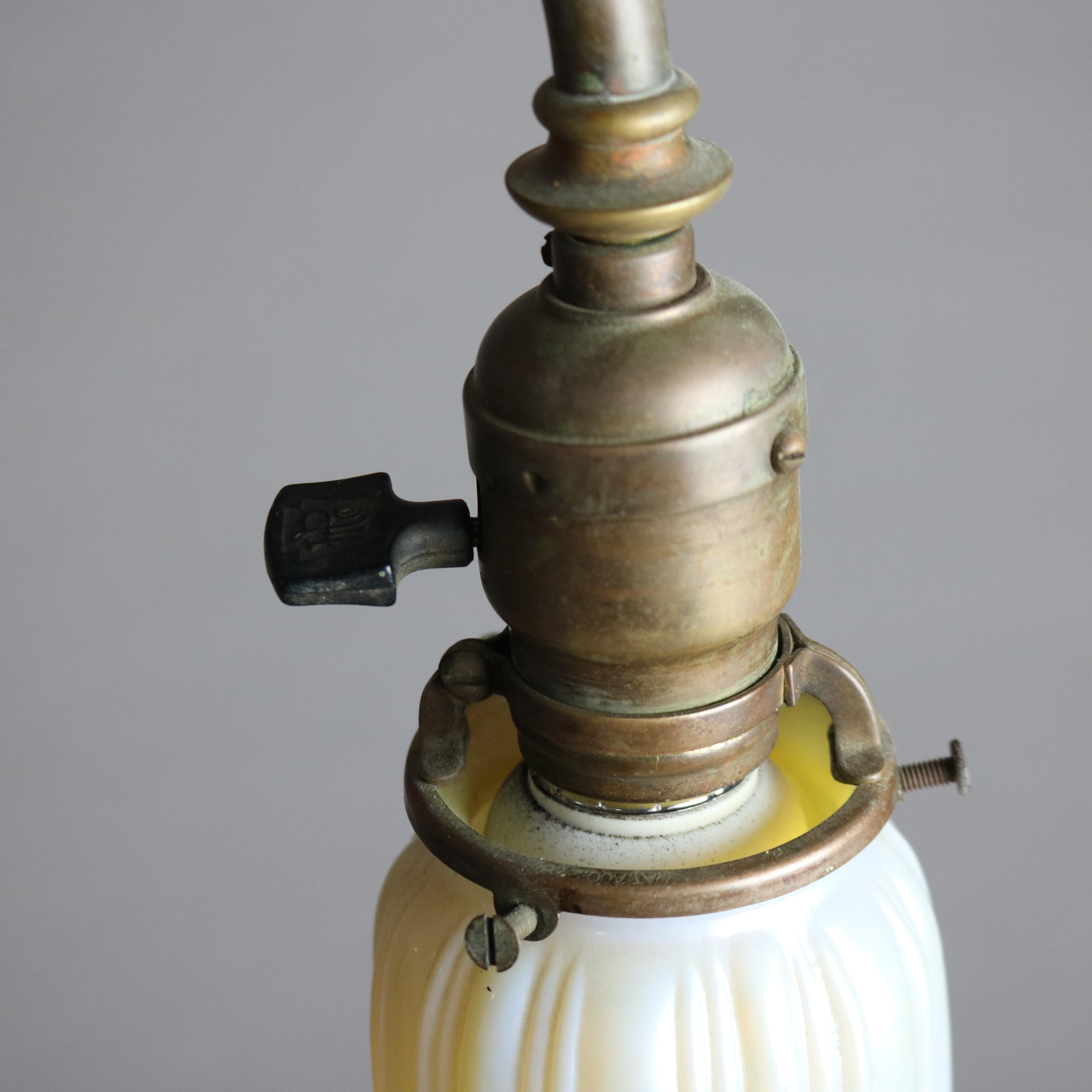 20th Century Antique Bradley & Hubbard School Brass Desk Lamp with Calcite Shade Circa 1910