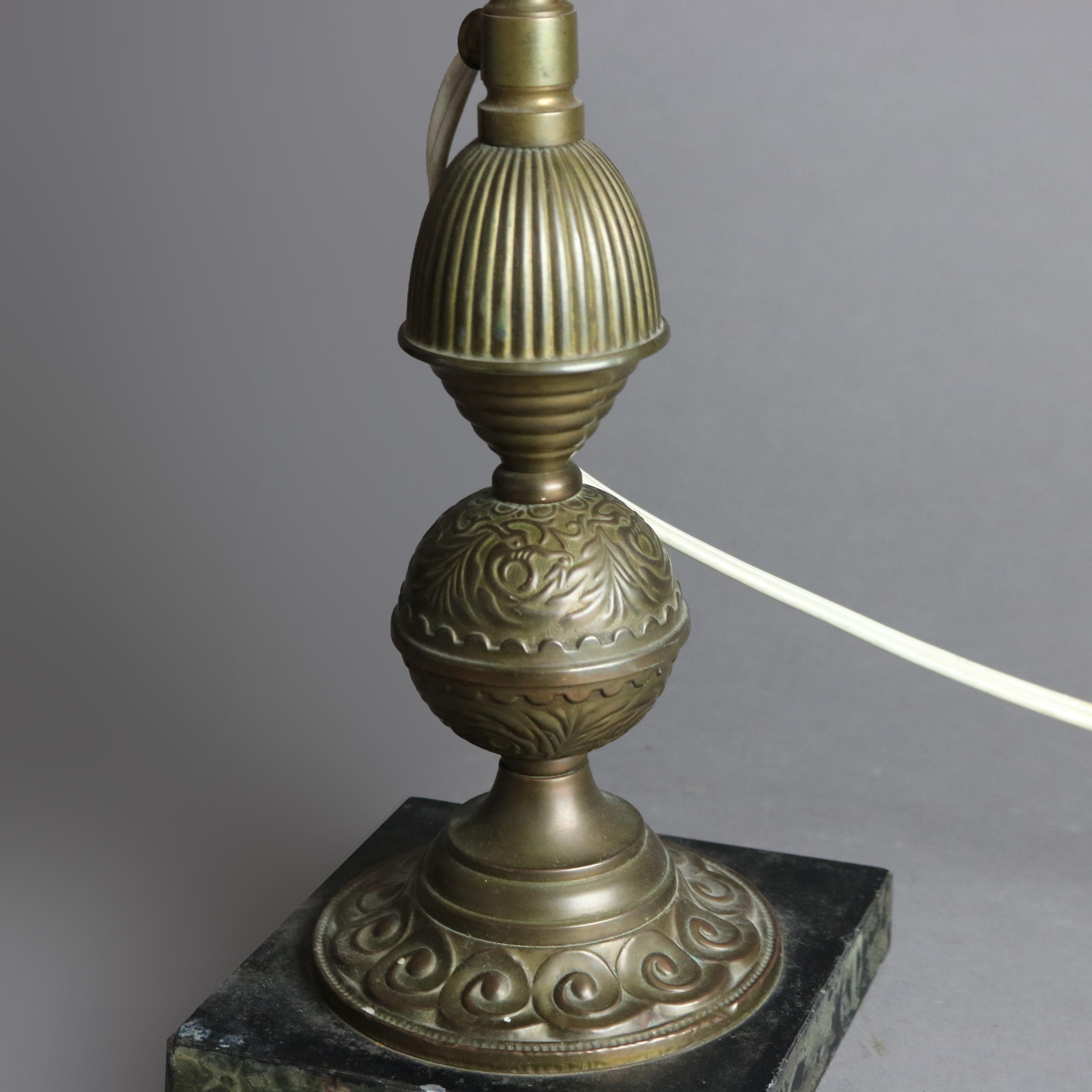 Antique Bradley & Hubbard School Brass Desk Lamp with Calcite Shade Circa 1910 1