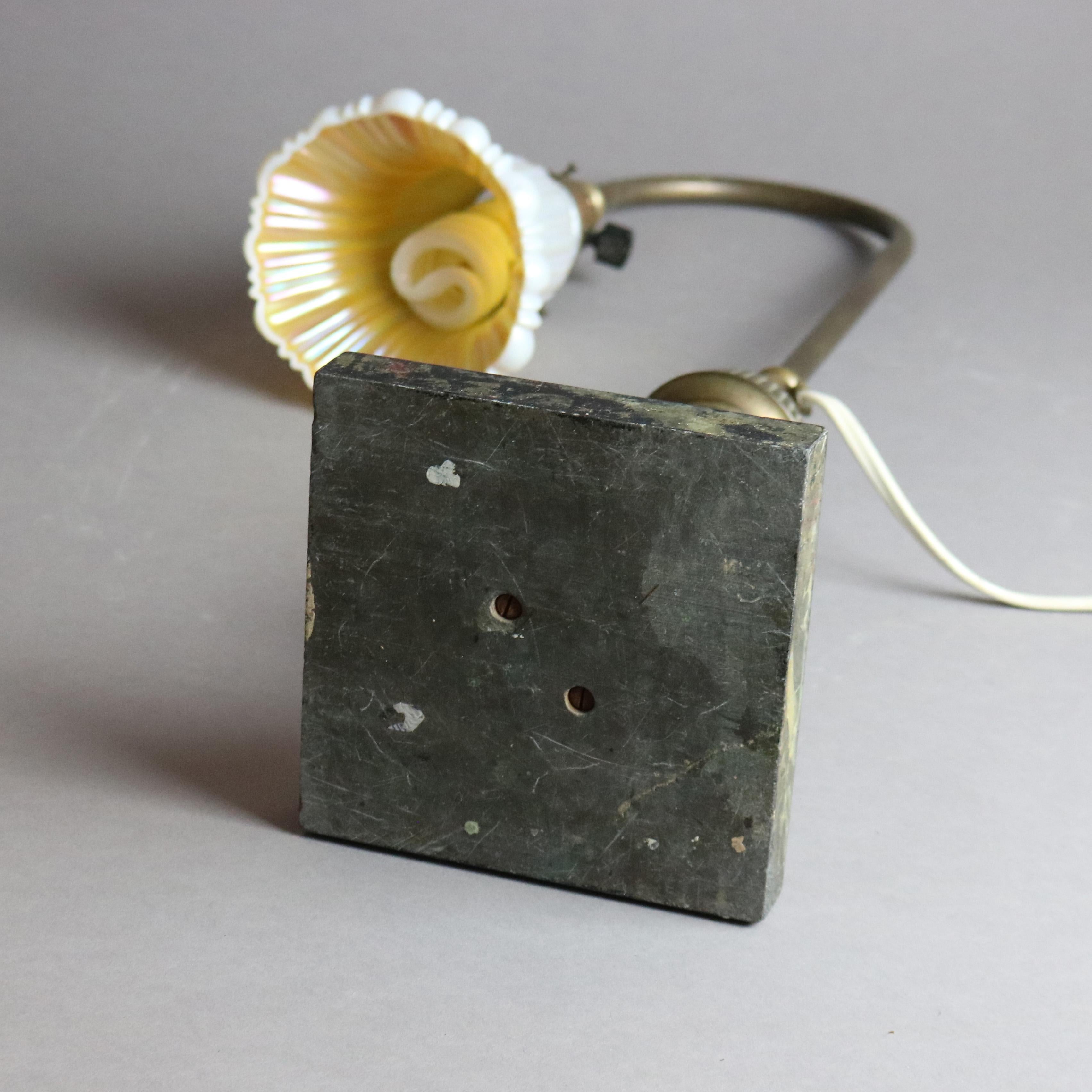 Antique Bradley & Hubbard School Brass Desk Lamp with Calcite Shade Circa 1910 3