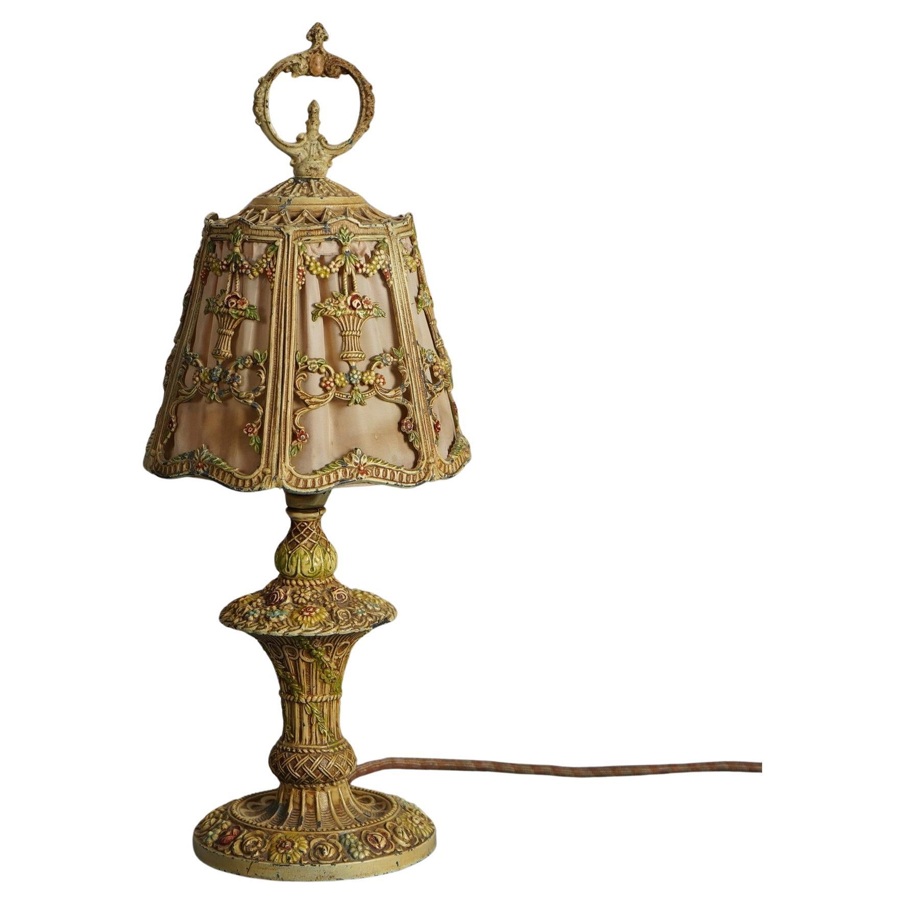 Antique Bradley & Hubbard School Polychromed Panier de Fleurs Table Lamp c1920 For Sale