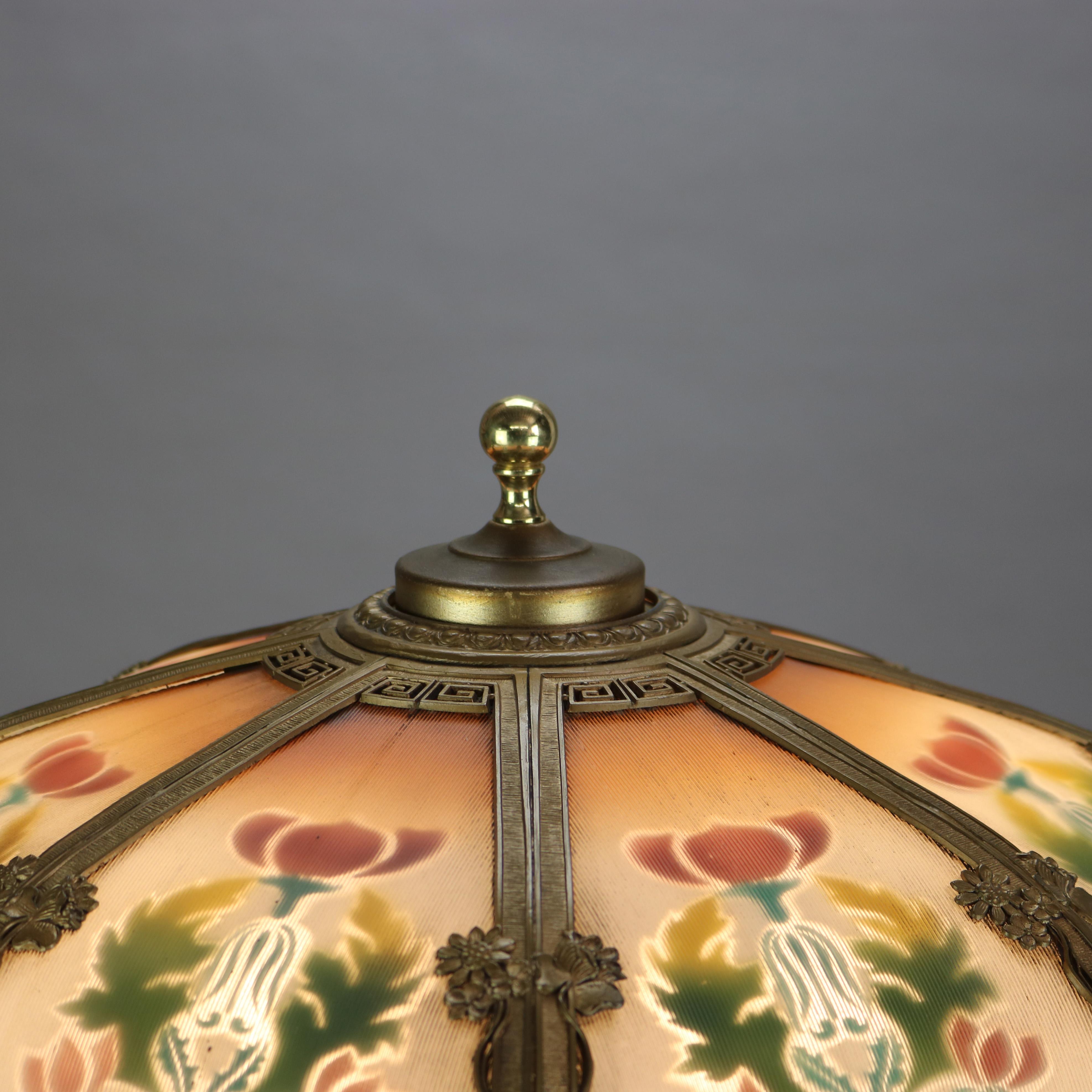Bronzo Antica lampada da tavolo in bronzo dipinta al contrario della scuola Bradley & Hubbard C1920