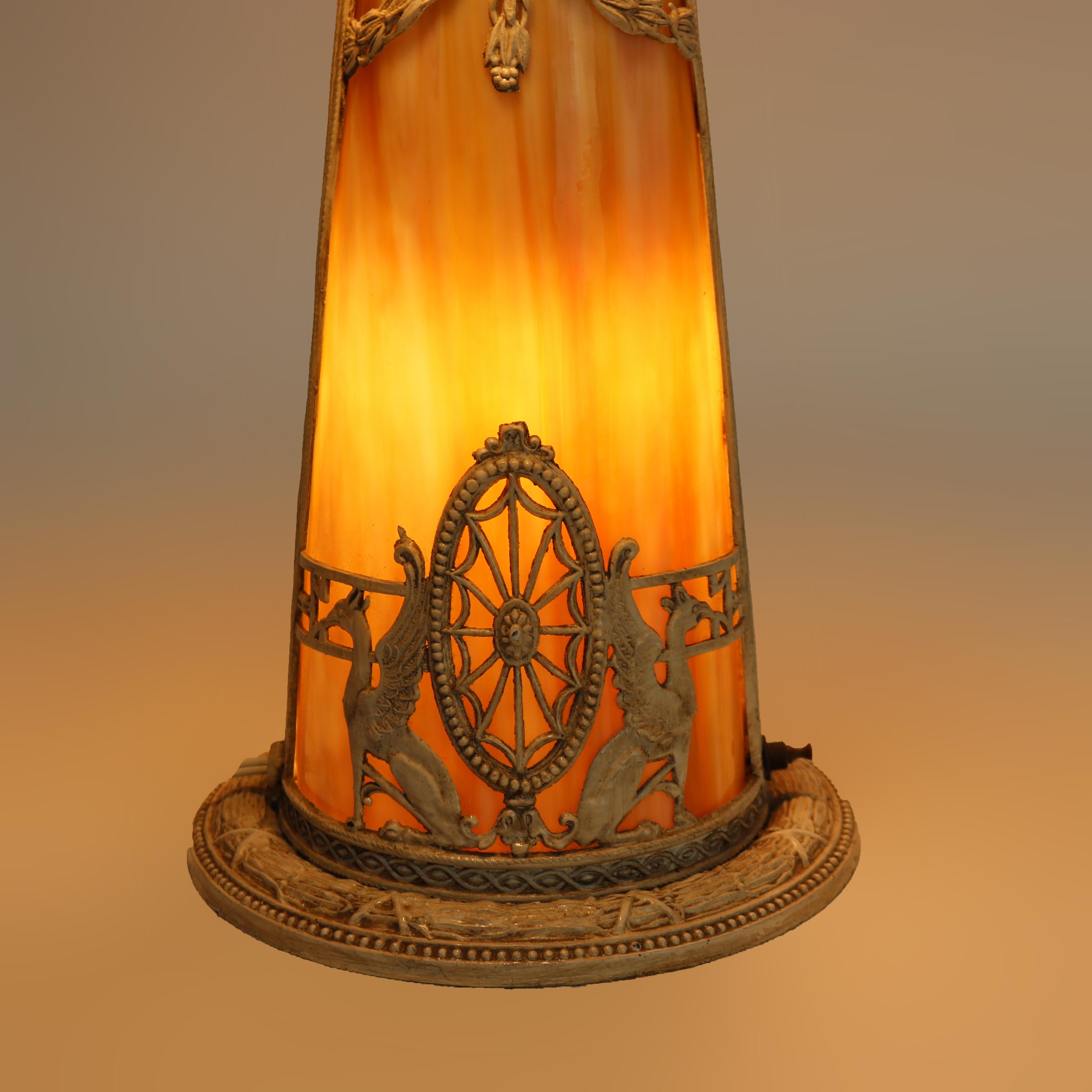 Lampada antica in vetro scoria della scuola Bradley & Hubbard a sei pannelli C1920 4