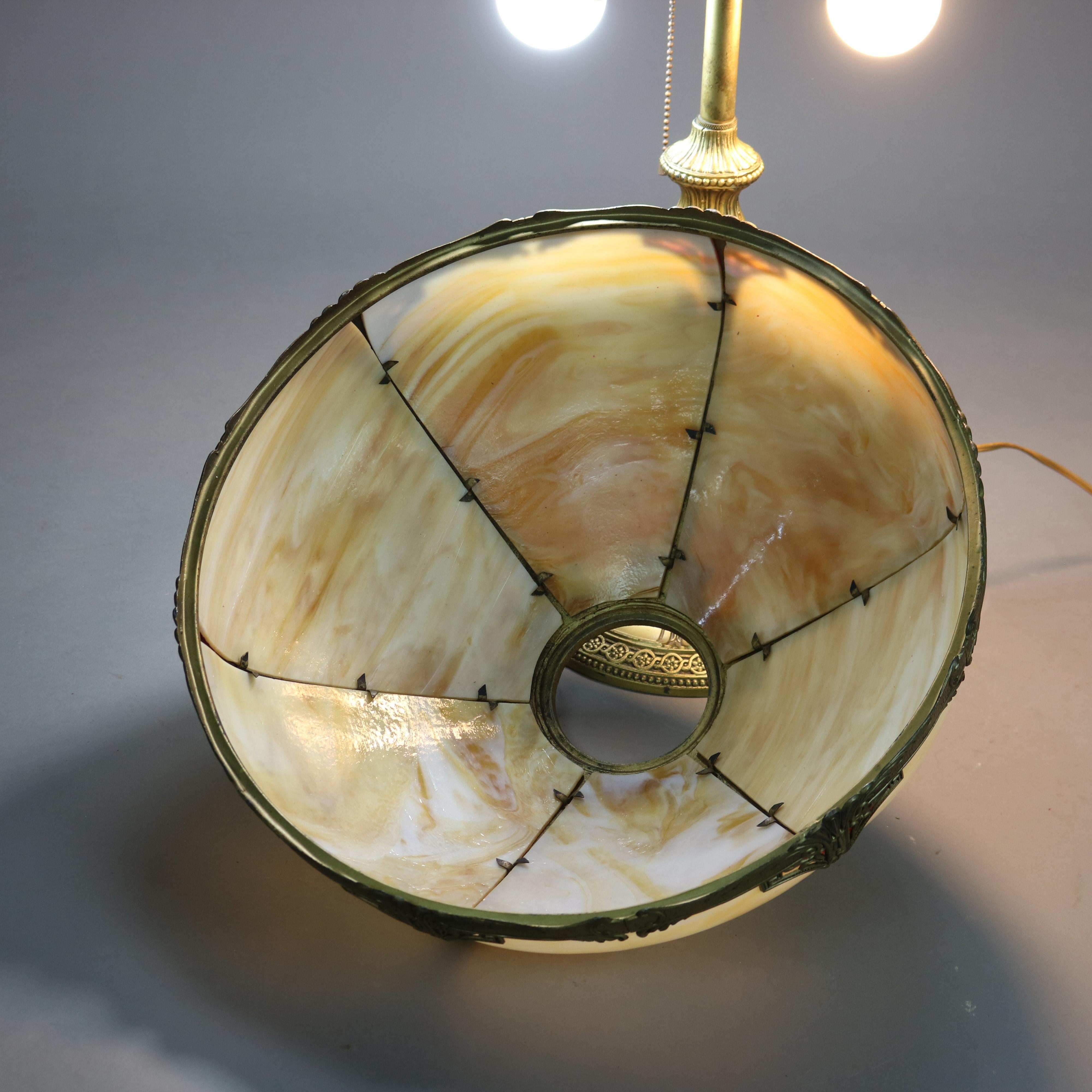 Antique Bradley & Hubbard School Six Panel Slag Glass Table Lamp C1920 2