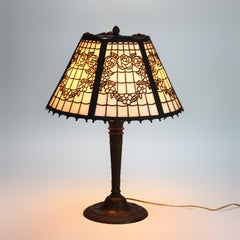 Antique Bradley & Hubbard School Six-Panel Slag Glass Table Lamp c1920