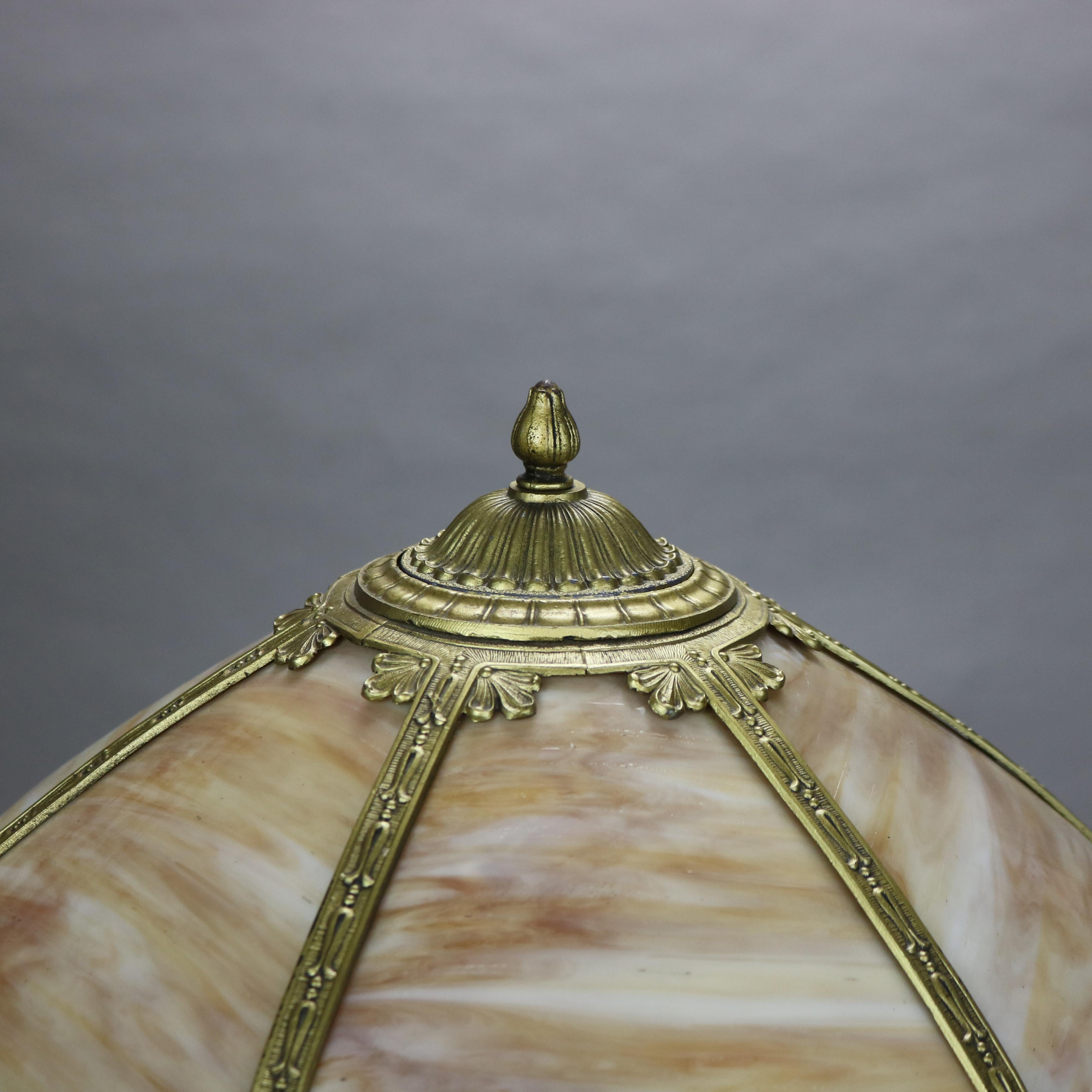 American Antique Bradley & Hubbard School Six Panel Slag Glass Table Lamp C1920