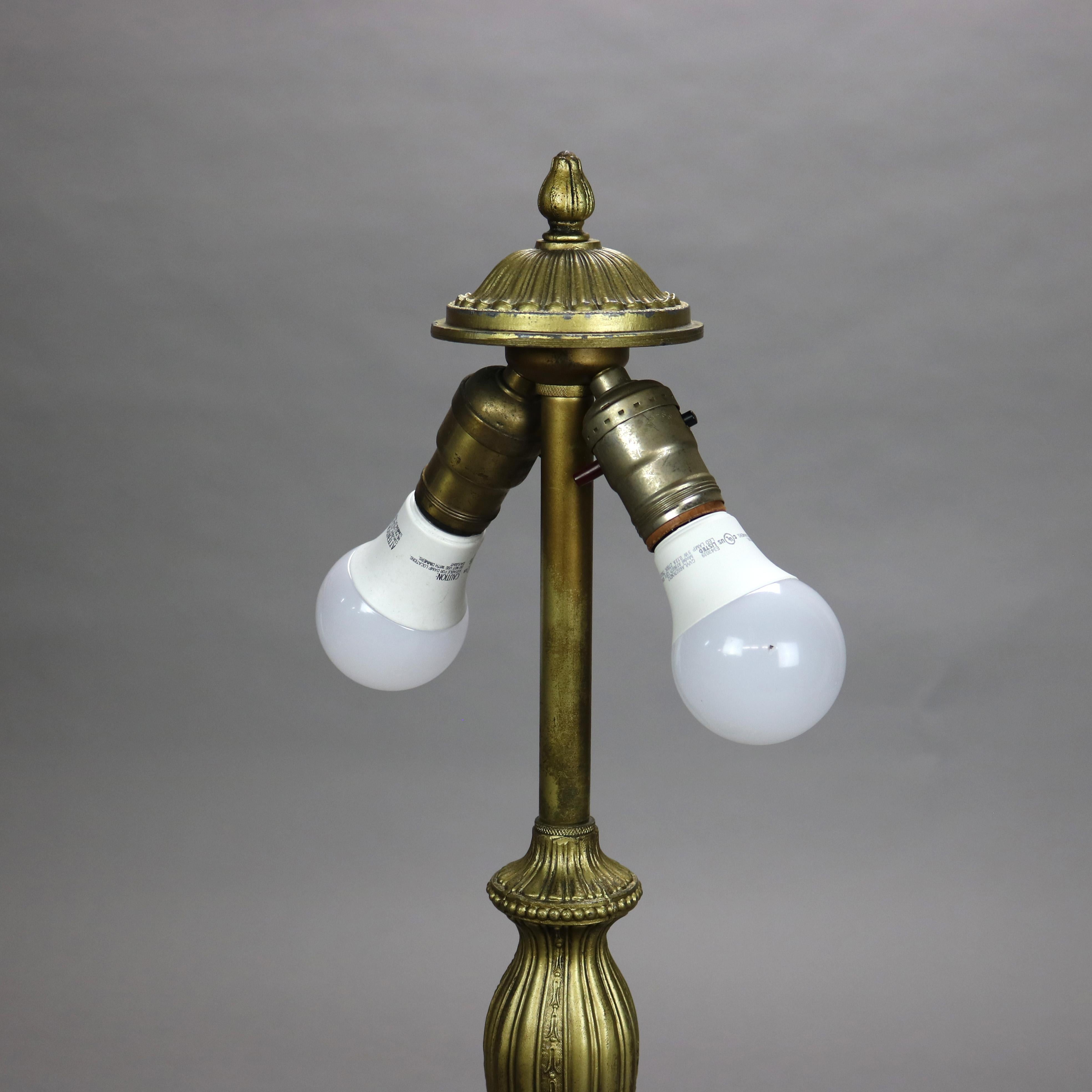 20th Century Antique Bradley & Hubbard School Six Panel Slag Glass Table Lamp C1920