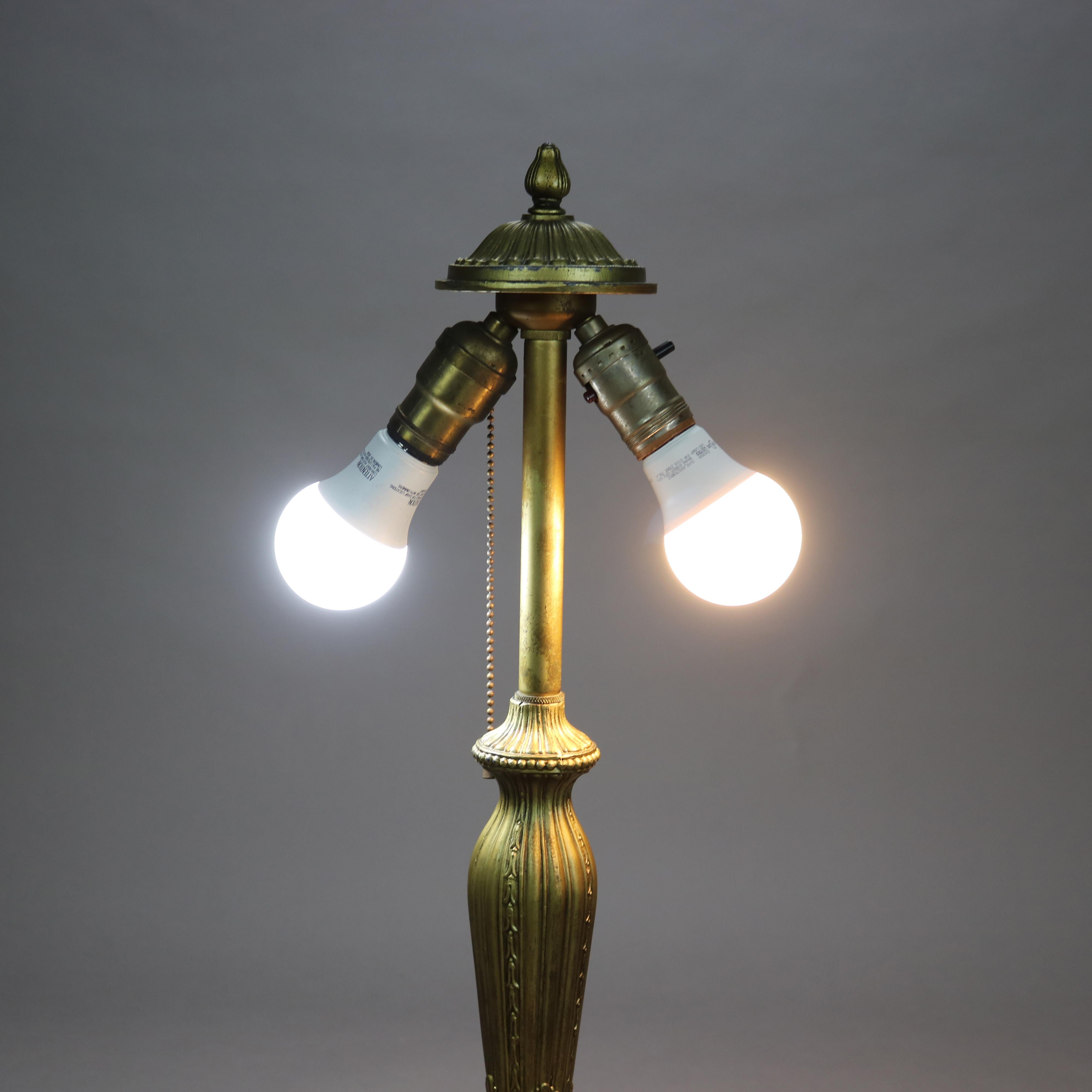 Antique Bradley & Hubbard School Six Panel Slag Glass Table Lamp C1920 1