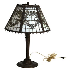 Antique Bradley & Hubbard School Six-Panel Slag Glass Table Lamp c1920